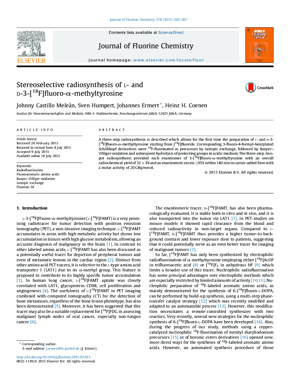 Stereoselective radiosynthesis of l- and d-3-[18F]fluoro-Î±-methyltyrosine