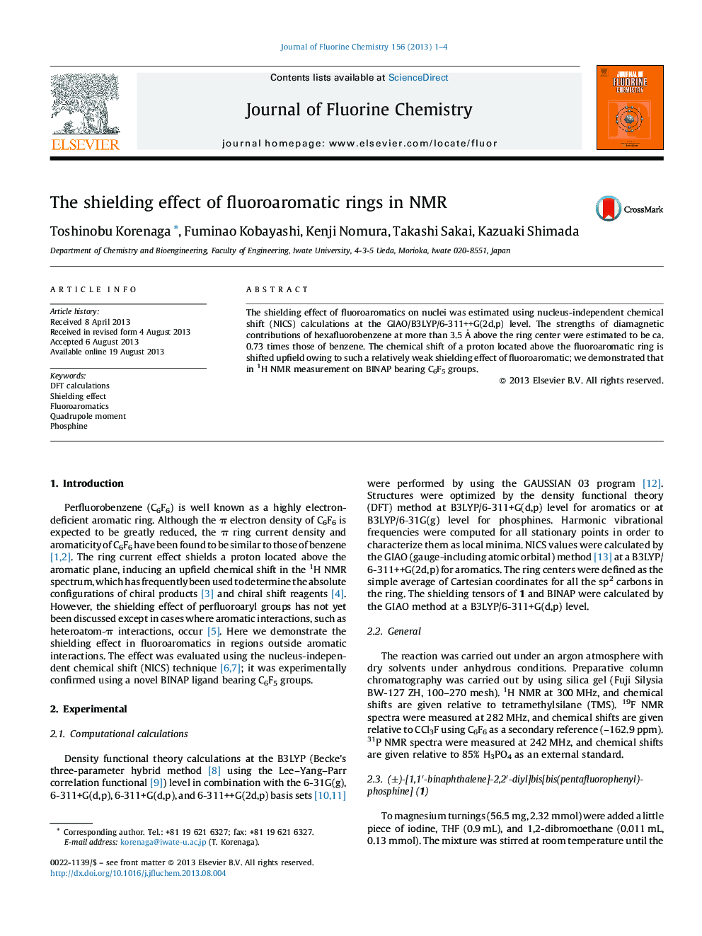 The shielding effect of fluoroaromatic rings in NMR