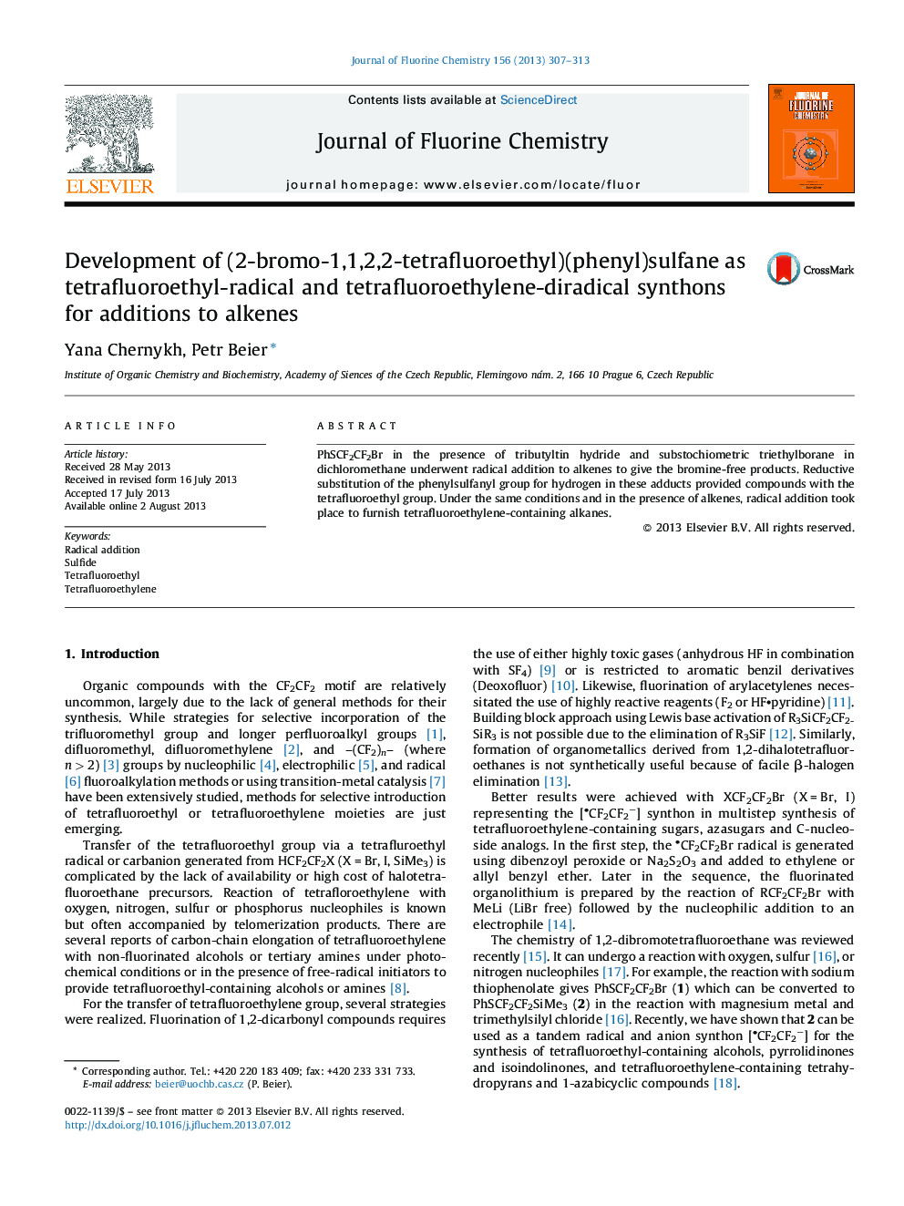 Development of (2-bromo-1,1,2,2-tetrafluoroethyl)(phenyl)sulfane as tetrafluoroethyl-radical and tetrafluoroethylene-diradical synthons for additions to alkenes