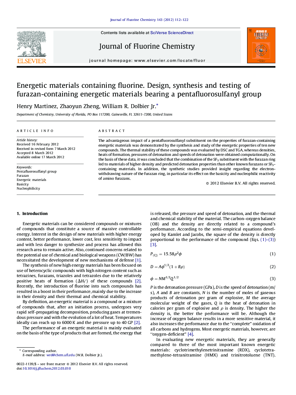 Energetic materials containing fluorine. Design, synthesis and testing of furazan-containing energetic materials bearing a pentafluorosulfanyl group