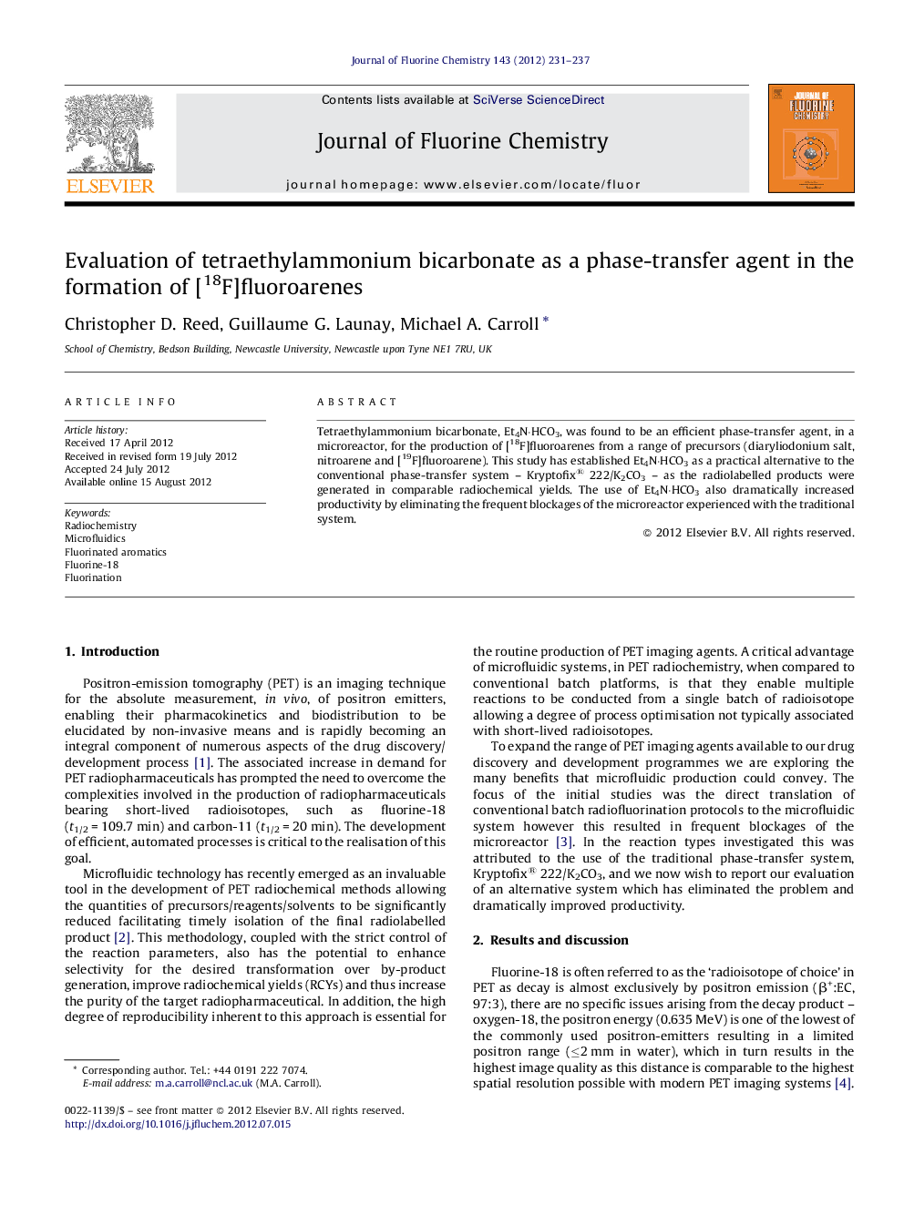 Evaluation of tetraethylammonium bicarbonate as a phase-transfer agent in the formation of [18F]fluoroarenes