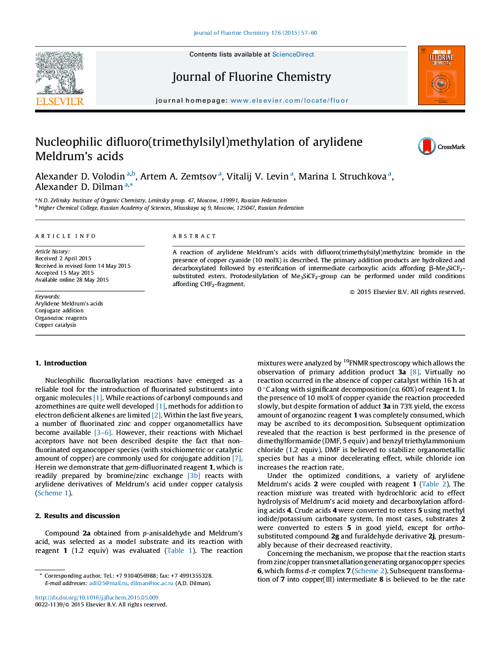 Nucleophilic difluoro(trimethylsilyl)methylation of arylidene Meldrum's acids