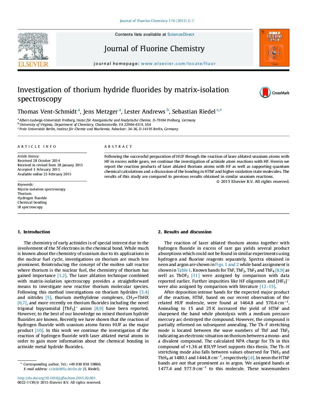 Investigation of thorium hydride fluorides by matrix-isolation spectroscopy