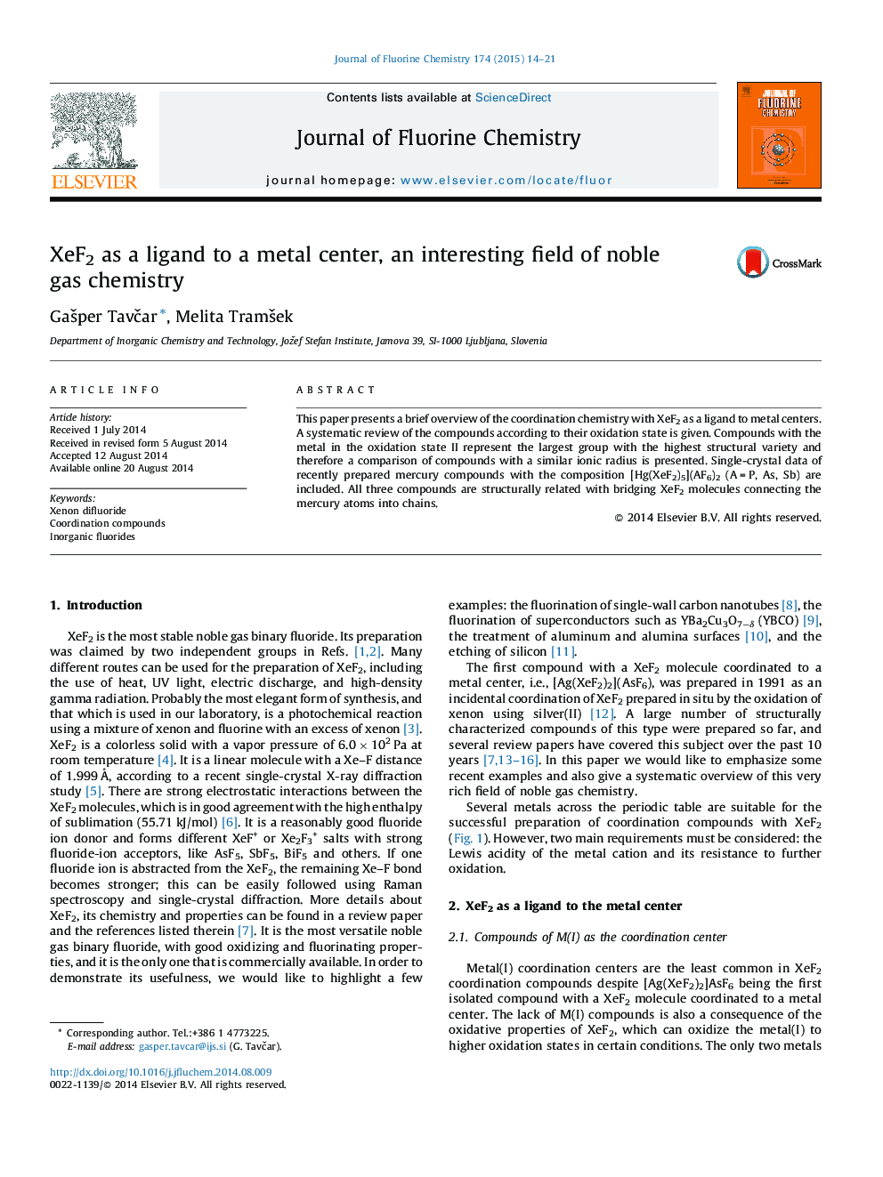 XeF2 as a ligand to a metal center, an interesting field of noble gas chemistry