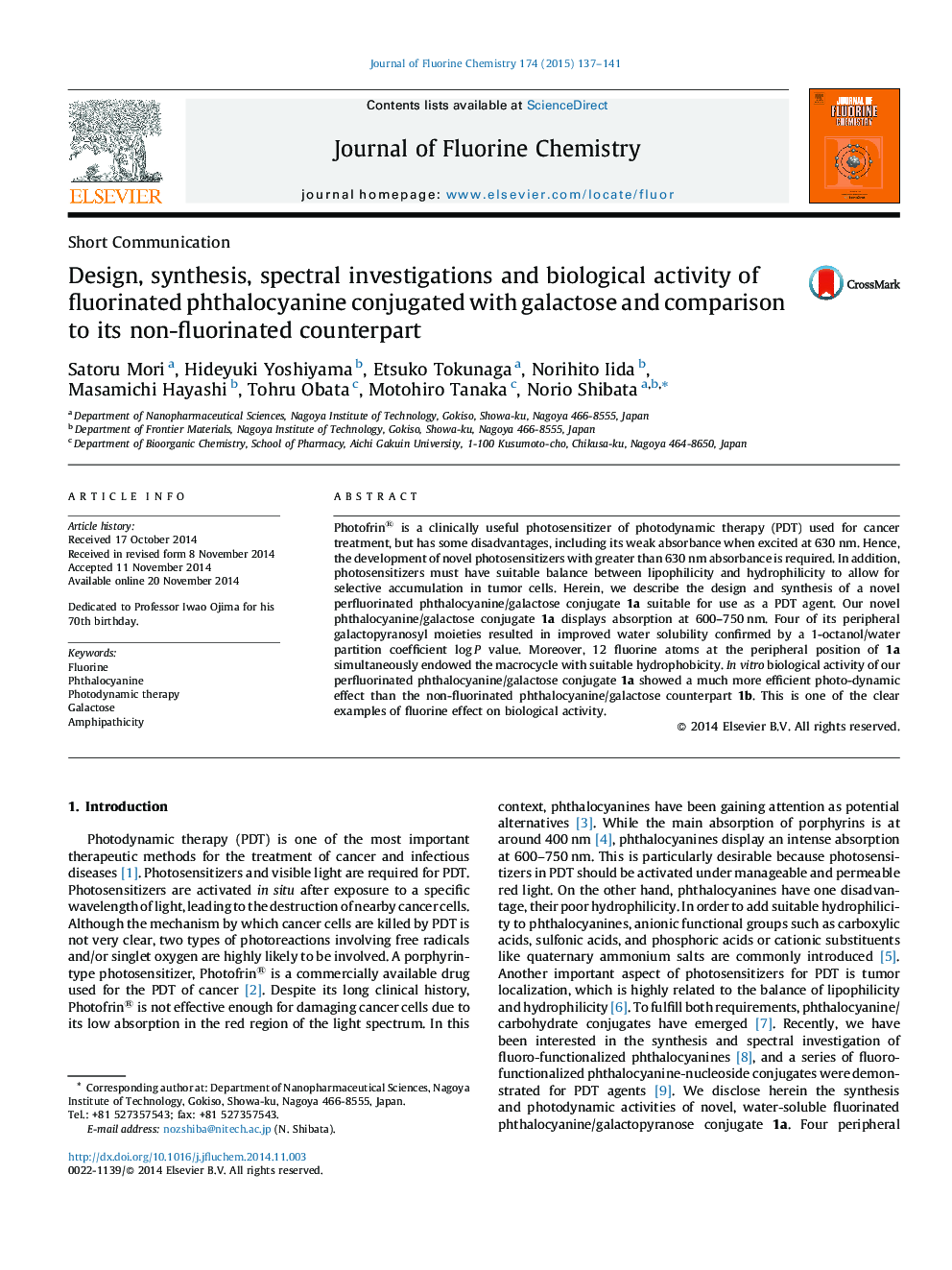 Design, synthesis, spectral investigations and biological activity of fluorinated phthalocyanine conjugated with galactose and comparison to its non-fluorinated counterpart