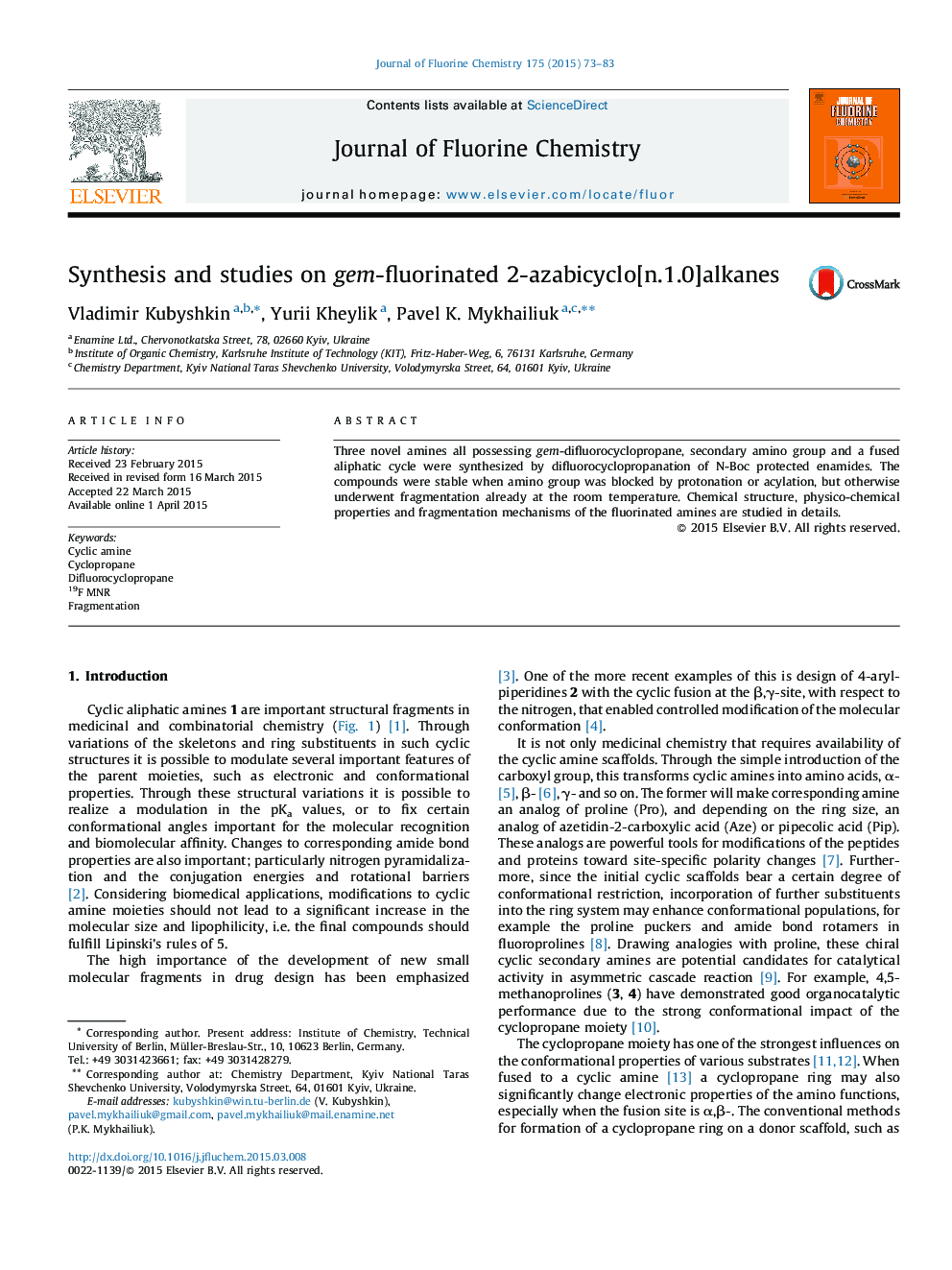 Synthesis and studies on gem-fluorinated 2-azabicyclo[n.1.0]alkanes