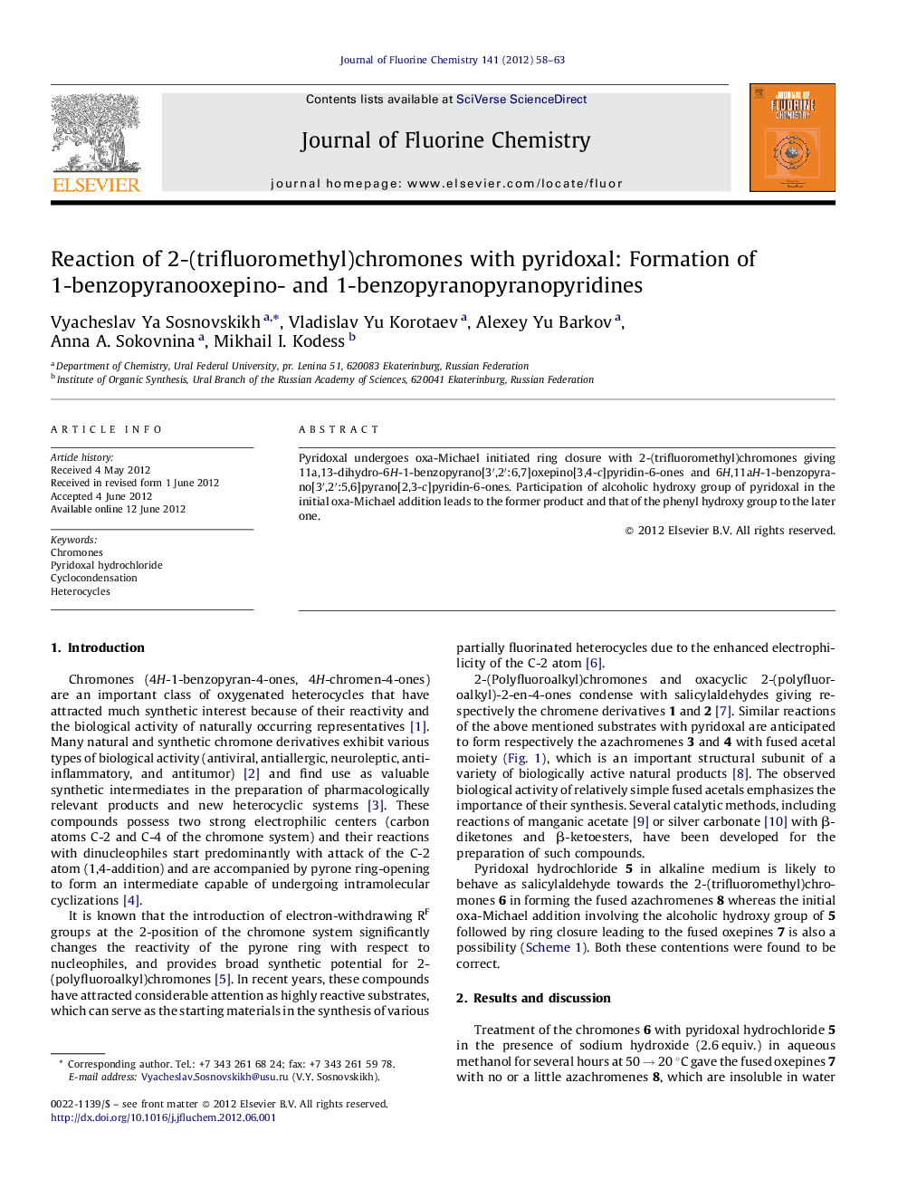 Reaction of 2-(trifluoromethyl)chromones with pyridoxal: Formation of 1-benzopyranooxepino- and 1-benzopyranopyranopyridines