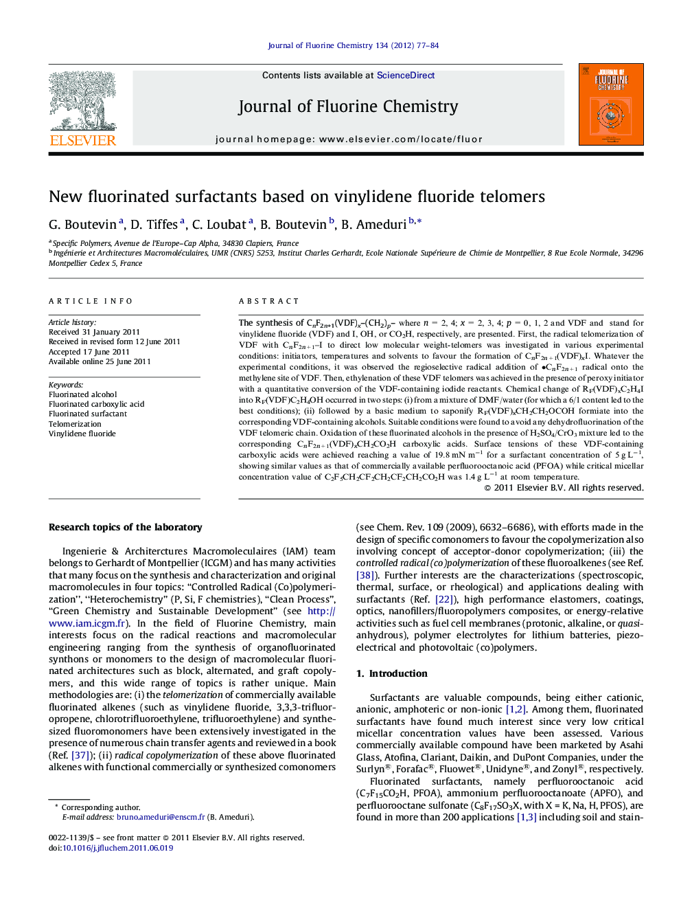 New fluorinated surfactants based on vinylidene fluoride telomers