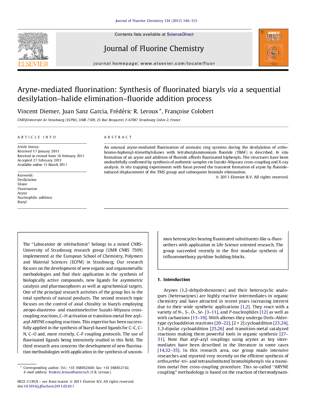 Aryne-mediated fluorination: Synthesis of fluorinated biaryls via a sequential desilylation–halide elimination–fluoride addition process