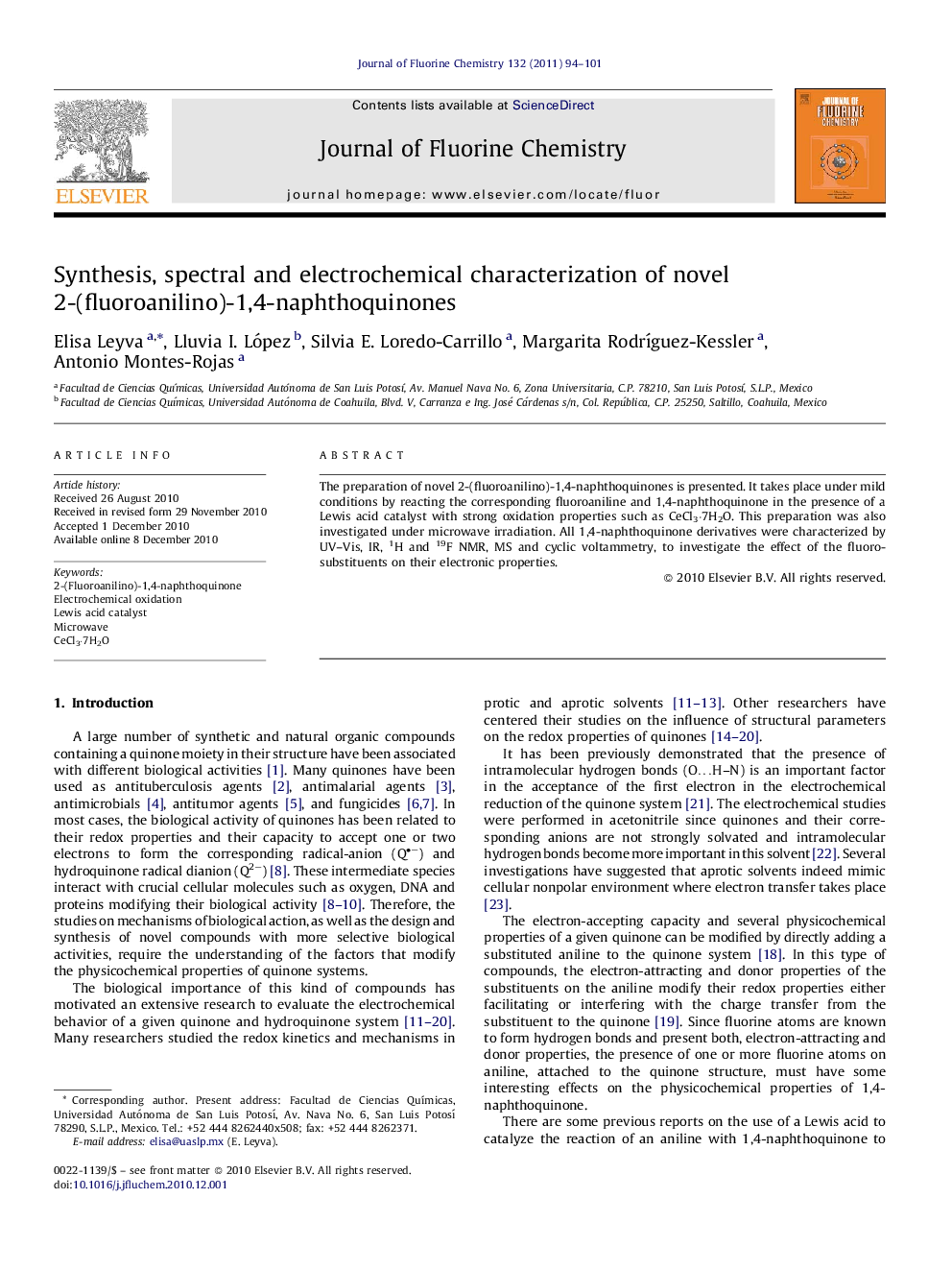 Synthesis, spectral and electrochemical characterization of novel 2-(fluoroanilino)-1,4-naphthoquinones