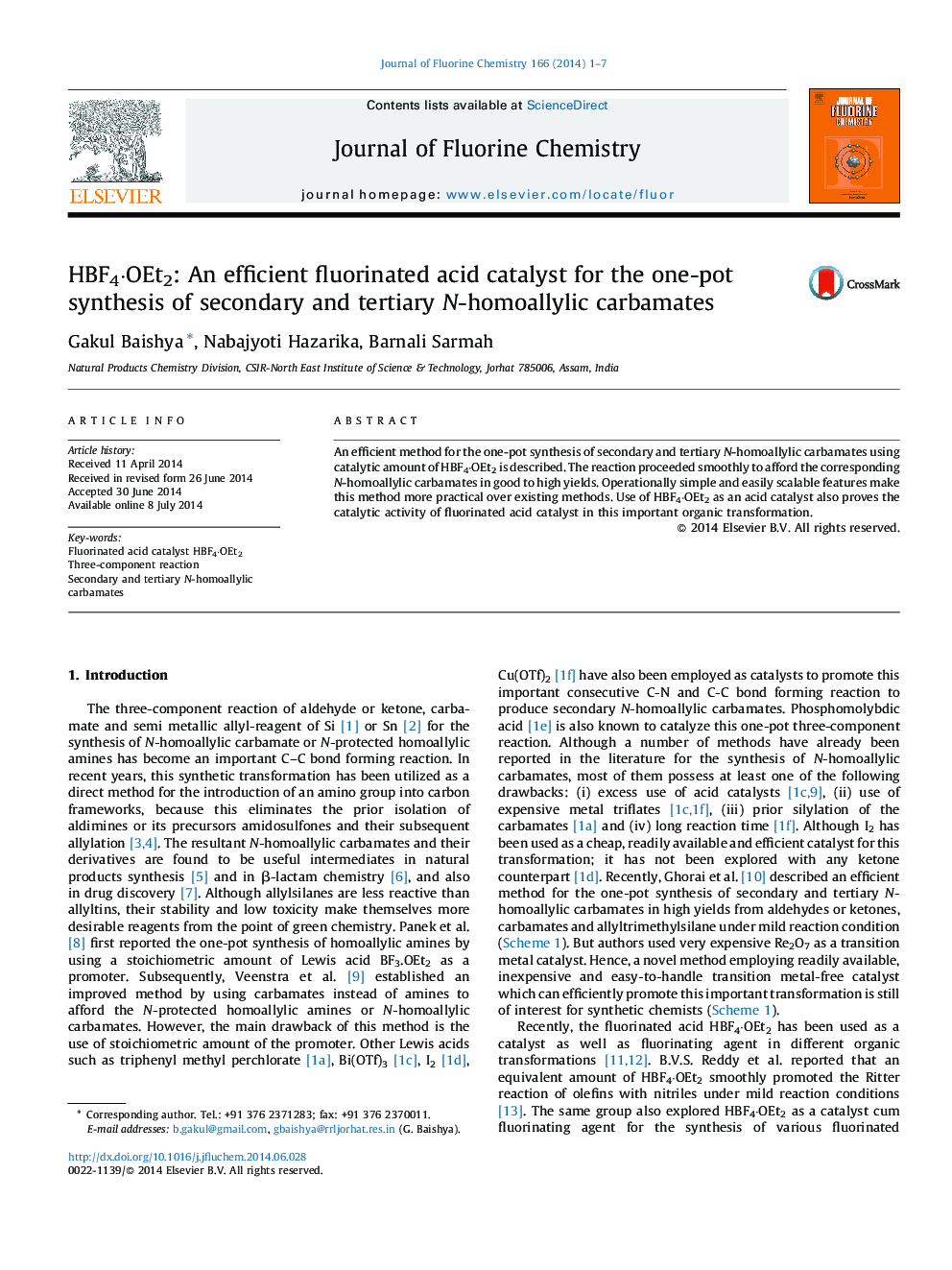 HBF4·OEt2: An efficient fluorinated acid catalyst for the one-pot synthesis of secondary and tertiary N-homoallylic carbamates