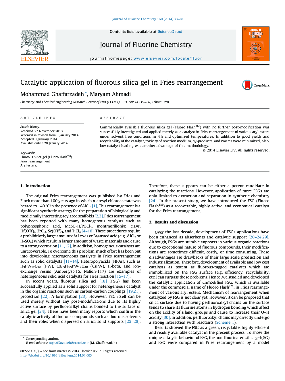 Catalytic application of fluorous silica gel in Fries rearrangement