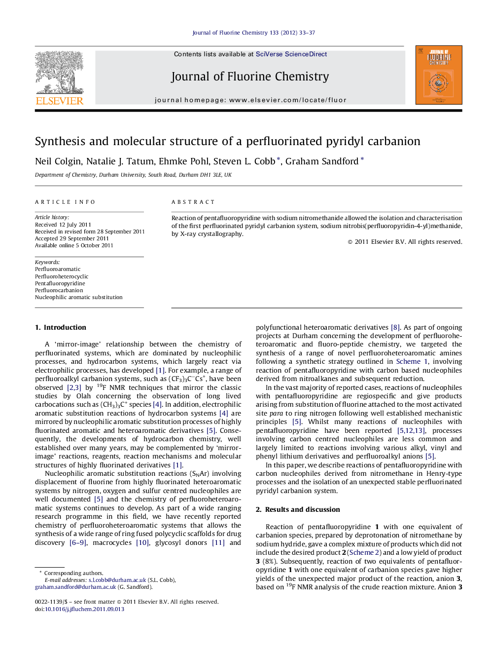 Synthesis and molecular structure of a perfluorinated pyridyl carbanion