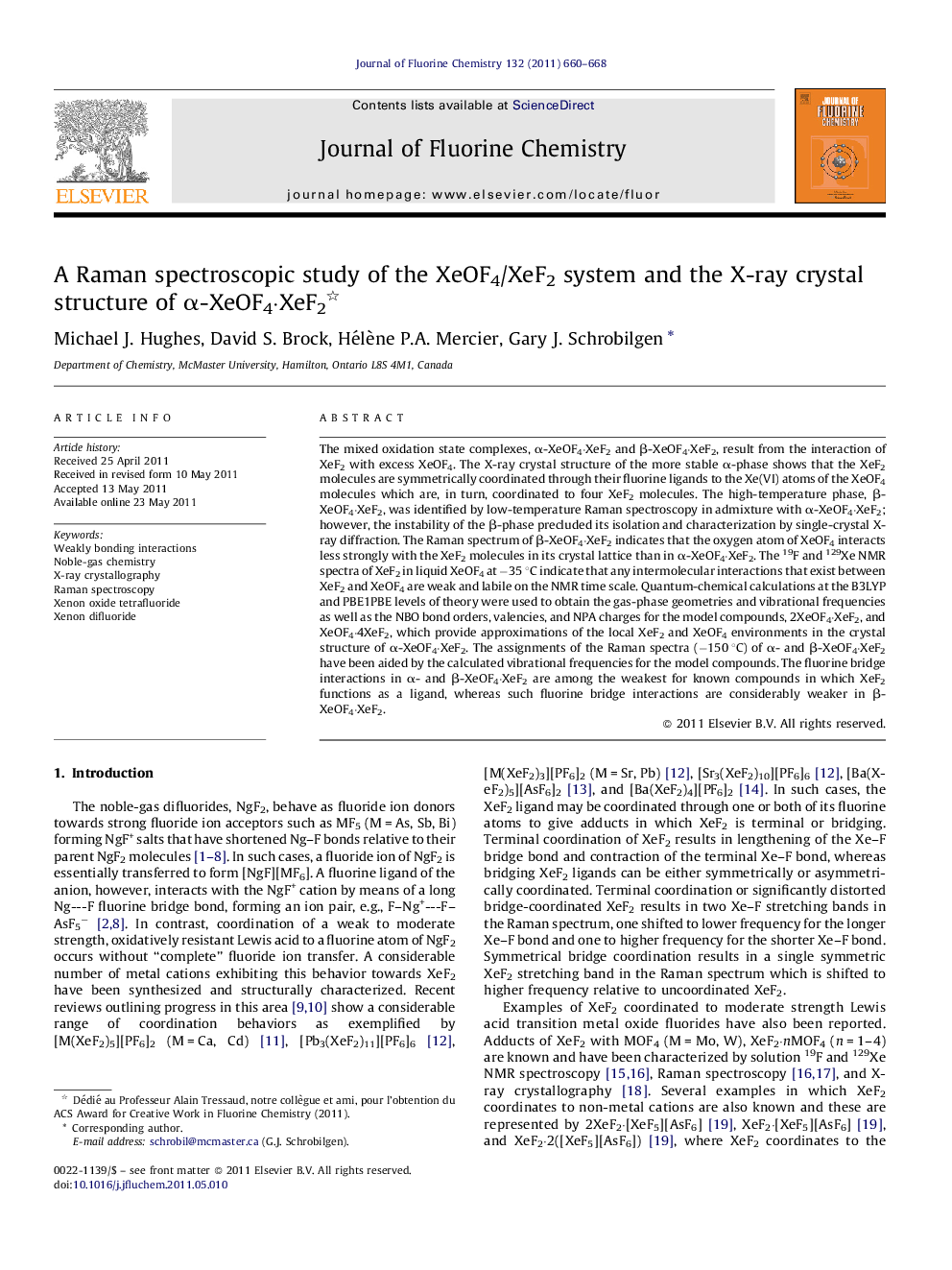 A Raman spectroscopic study of the XeOF4/XeF2 system and the X-ray crystal structure of α-XeOF4·XeF2