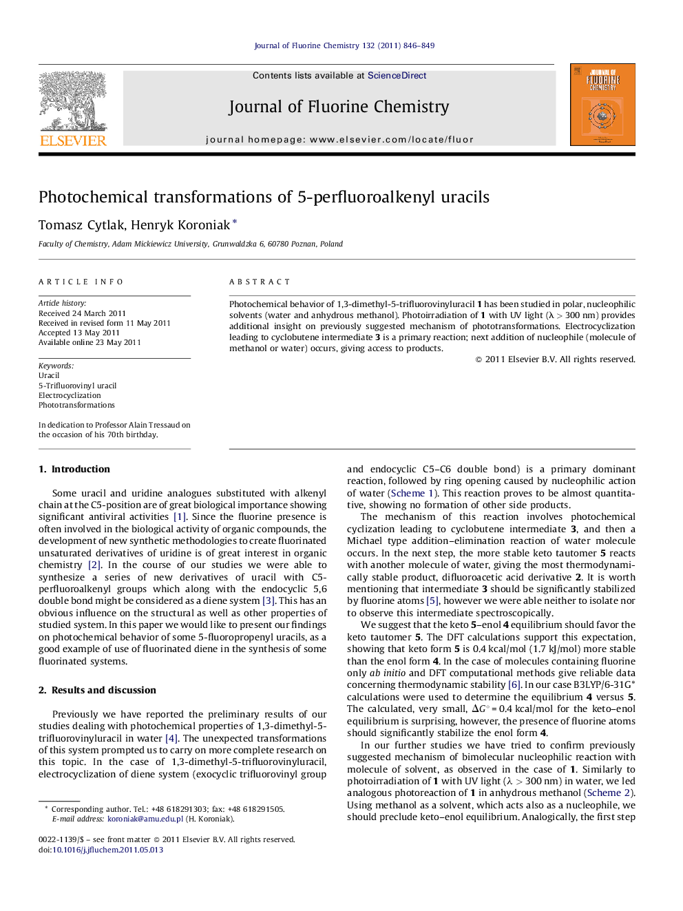 Photochemical transformations of 5-perfluoroalkenyl uracils