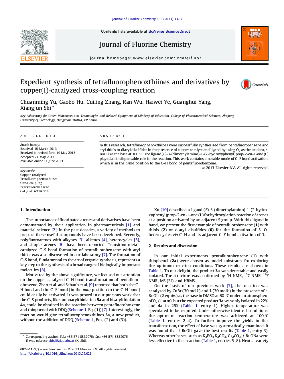 Expedient synthesis of tetrafluorophenoxthiines and derivatives by copper(I)-catalyzed cross-coupling reaction