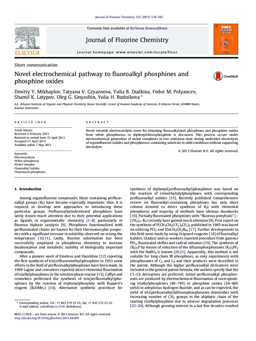 Novel electrochemical pathway to fluoroalkyl phosphines and phosphine oxides