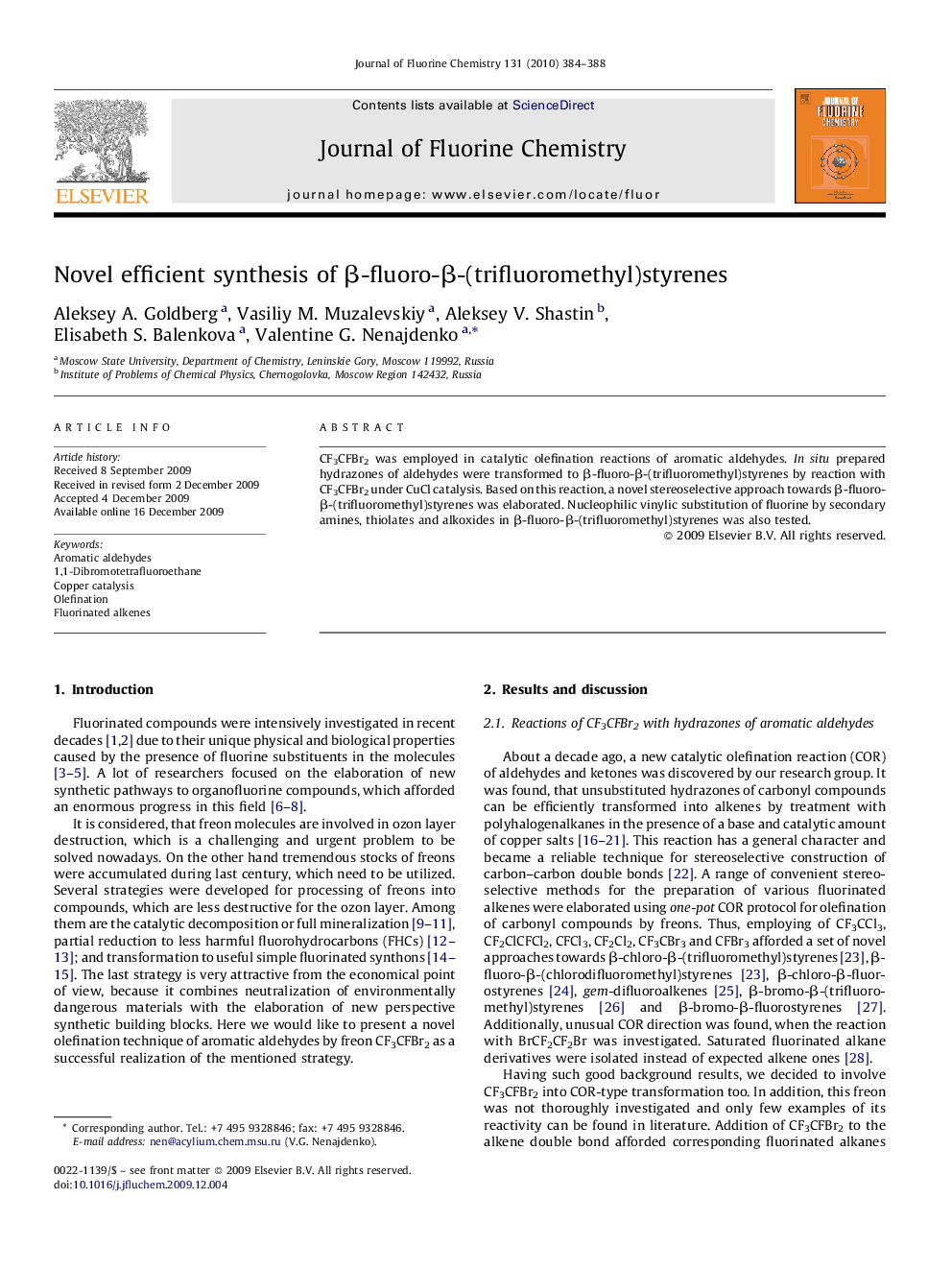 Novel efficient synthesis of β-fluoro-β-(trifluoromethyl)styrenes