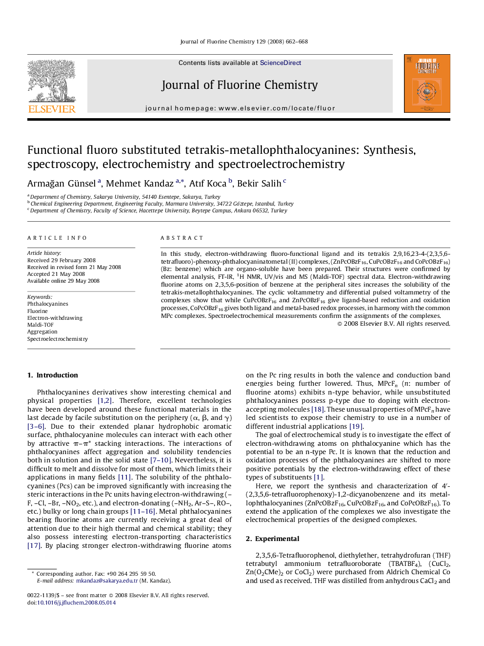 Functional fluoro substituted tetrakis-metallophthalocyanines: Synthesis, spectroscopy, electrochemistry and spectroelectrochemistry