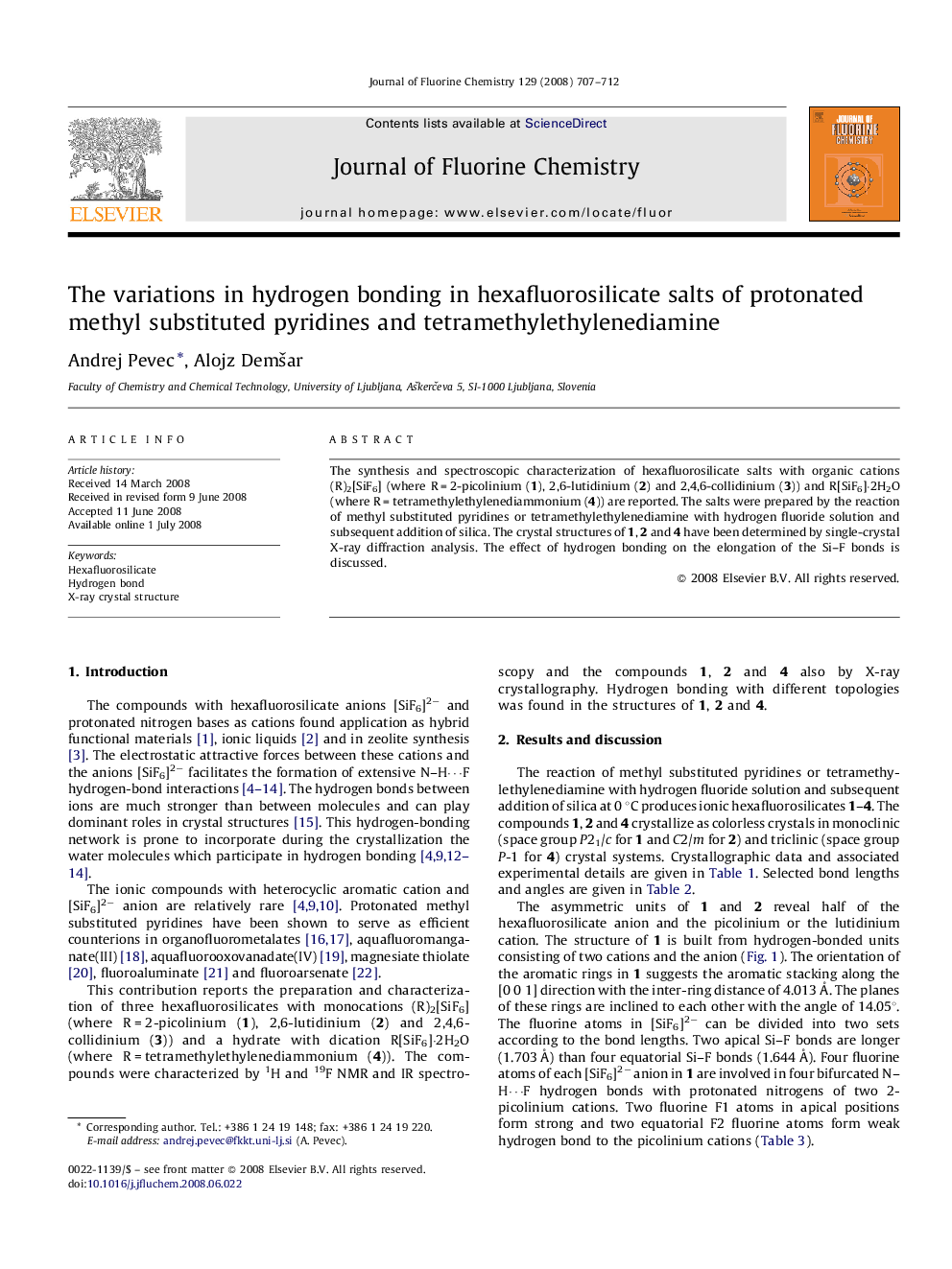 The variations in hydrogen bonding in hexafluorosilicate salts of protonated methyl substituted pyridines and tetramethylethylenediamine