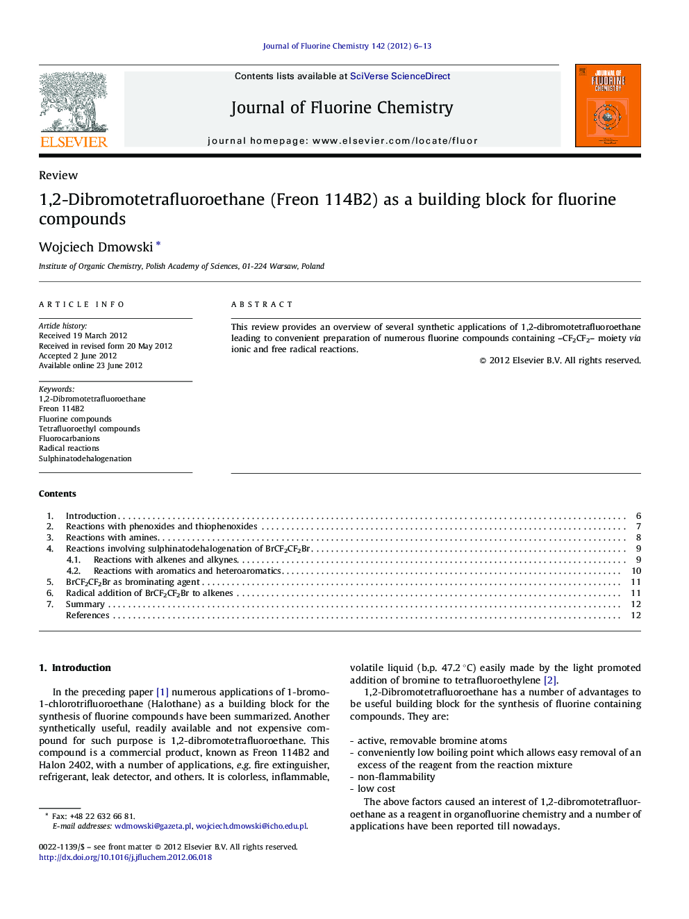 1,2-Dibromotetrafluoroethane (Freon 114B2) as a building block for fluorine compounds