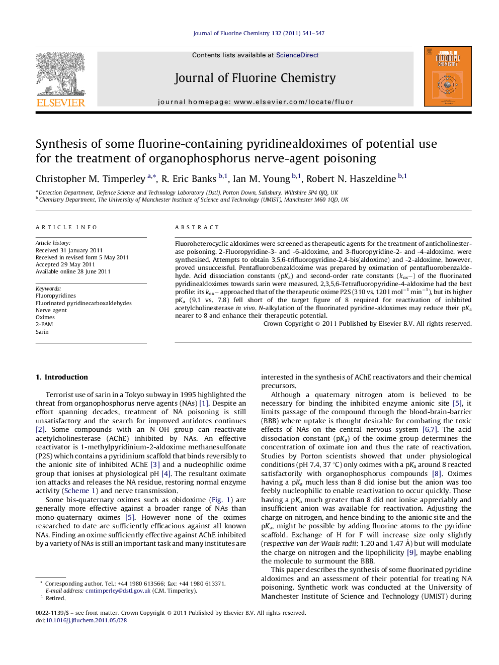 Synthesis of some fluorine-containing pyridinealdoximes of potential use for the treatment of organophosphorus nerve-agent poisoning