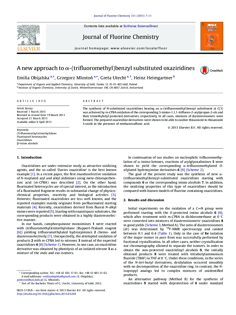 A new approach to α-(trifluoromethyl)benzyl substituted oxaziridines