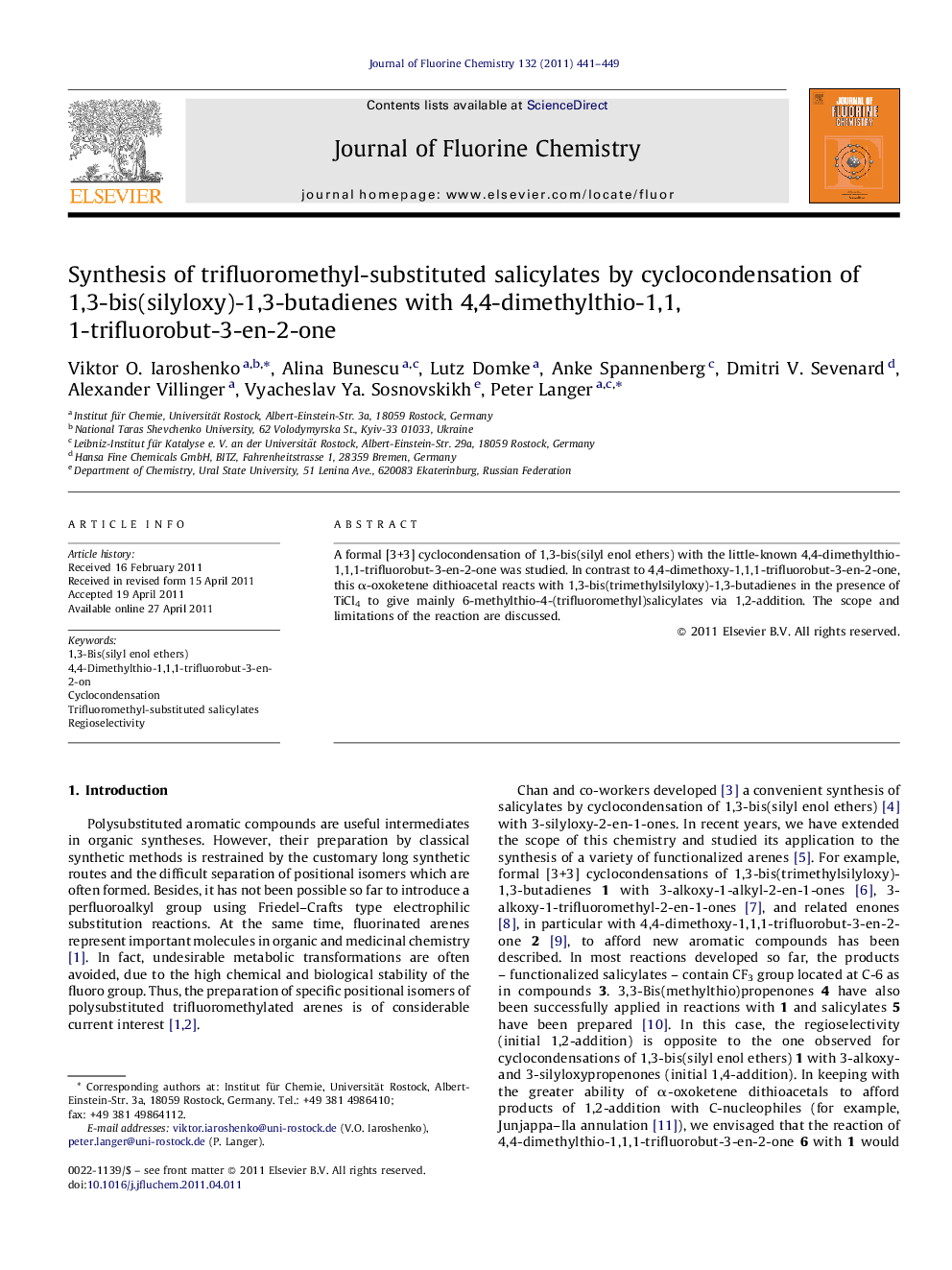 Synthesis of trifluoromethyl-substituted salicylates by cyclocondensation of 1,3-bis(silyloxy)-1,3-butadienes with 4,4-dimethylthio-1,1,1-trifluorobut-3-en-2-one