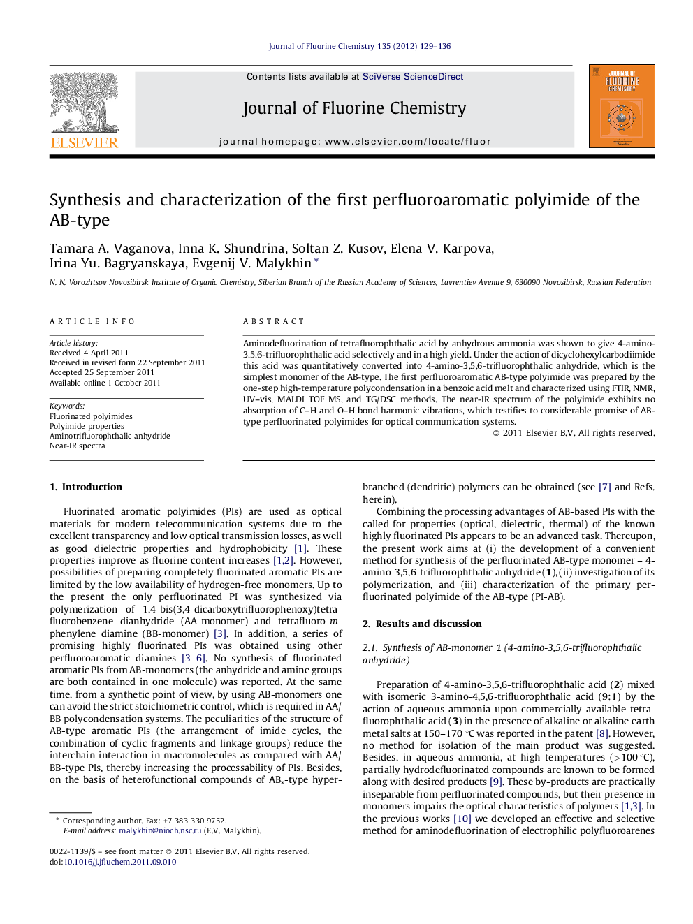 Synthesis and characterization of the first perfluoroaromatic polyimide of the AB-type