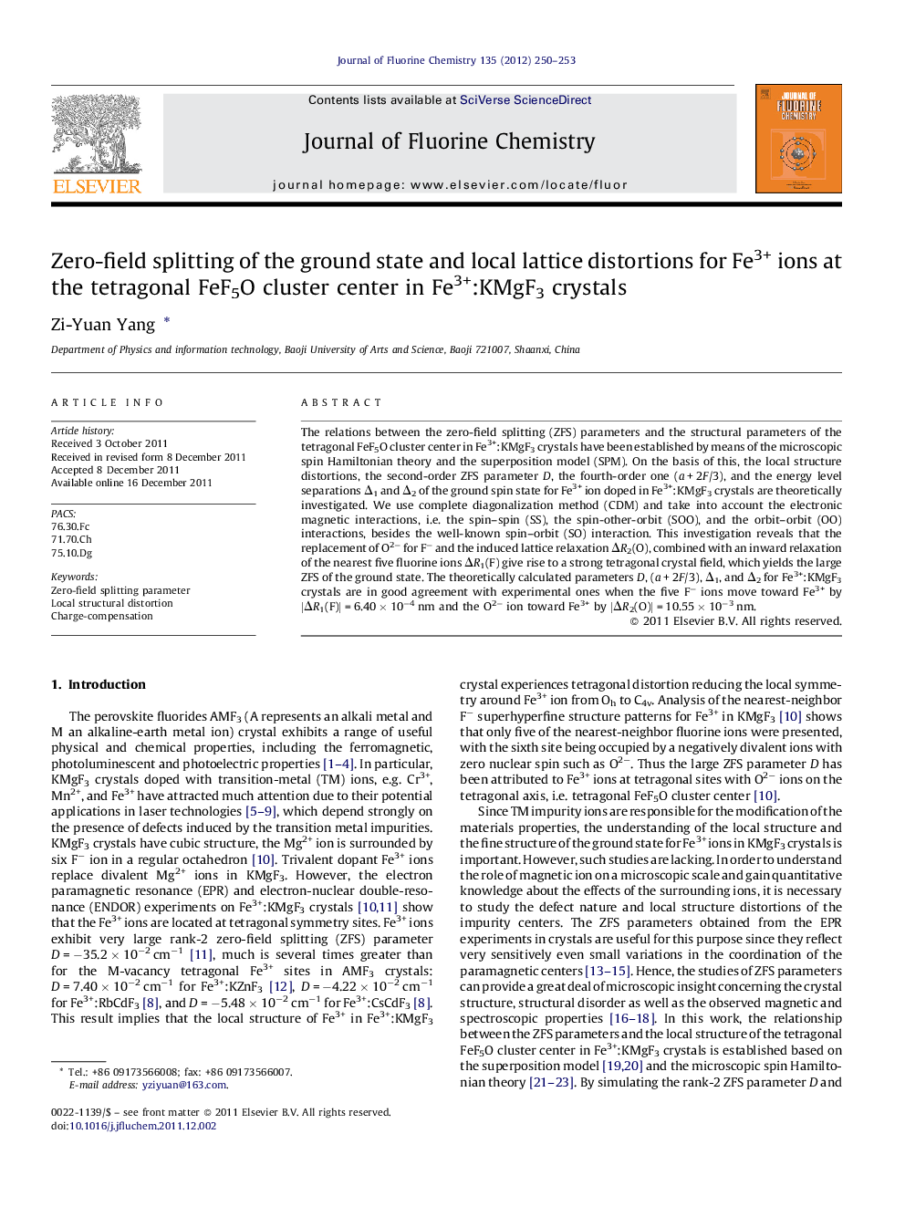 Zero-field splitting of the ground state and local lattice distortions for Fe3+ ions at the tetragonal FeF5O cluster center in Fe3+:KMgF3 crystals