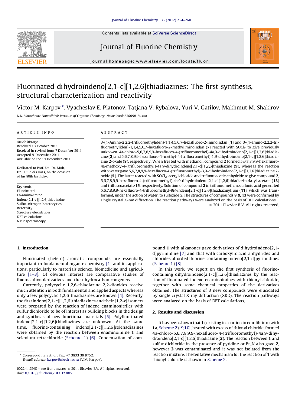 Fluorinated dihydroindeno[2,1-c][1,2,6]thiadiazines: The first synthesis, structural characterization and reactivity