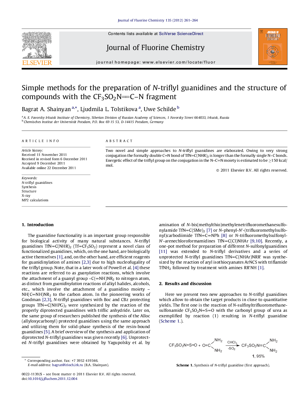 Simple methods for the preparation of N-triflyl guanidines and the structure of compounds with the CF3SO2NCN fragment