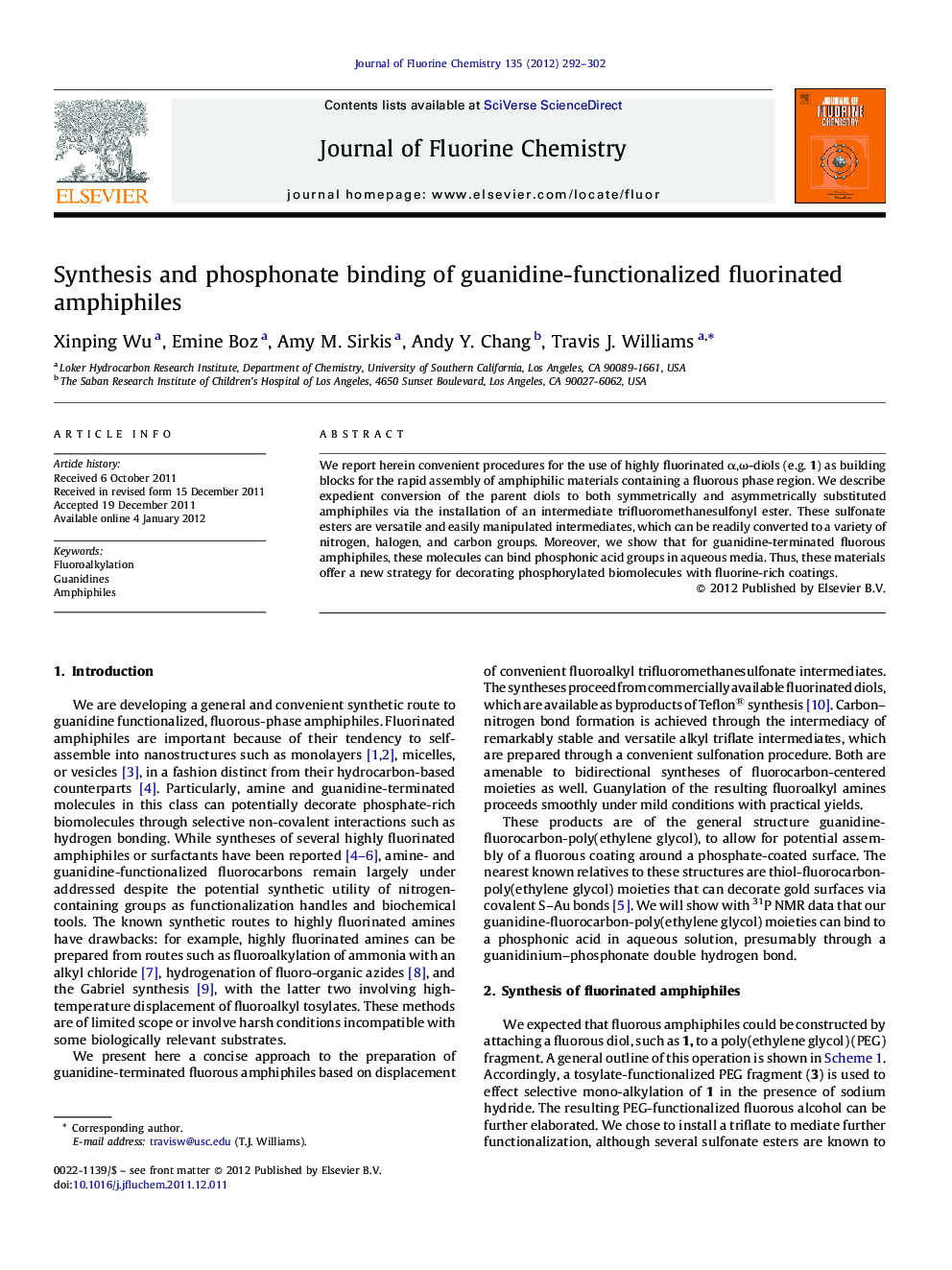 Synthesis and phosphonate binding of guanidine-functionalized fluorinated amphiphiles