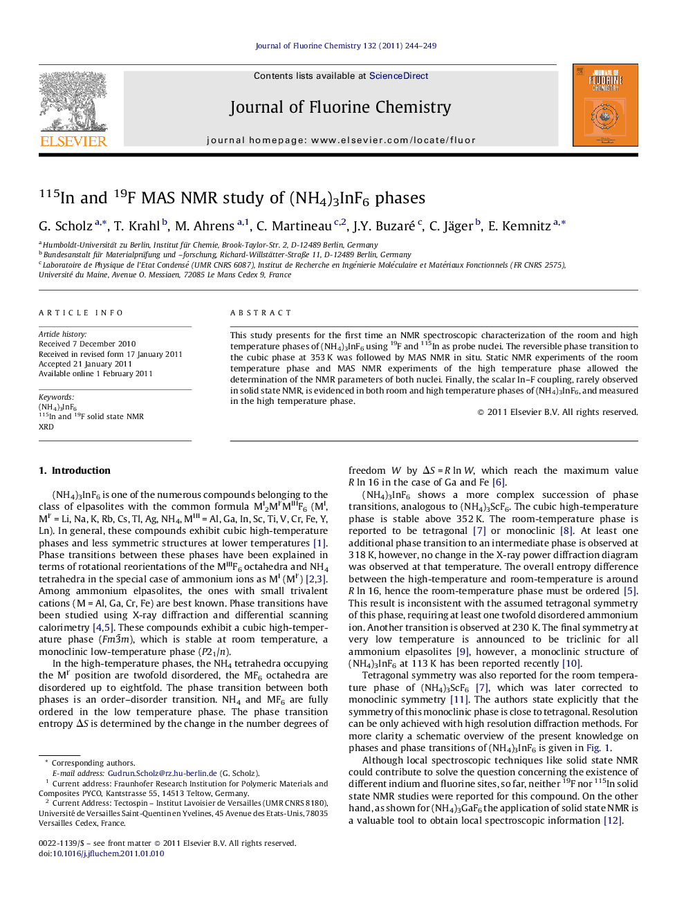 115In and 19F MAS NMR study of (NH4)3InF6 phases