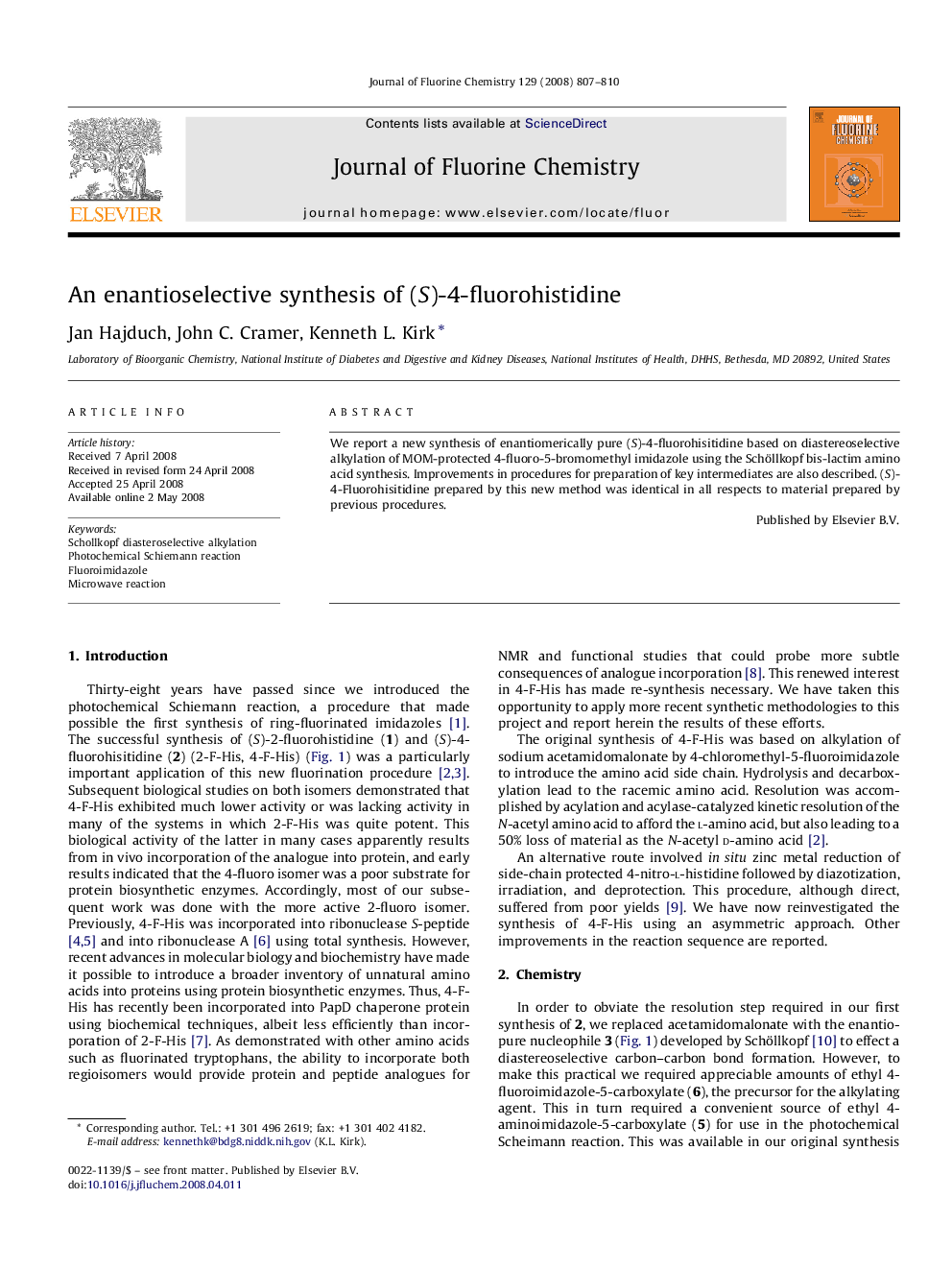 An enantioselective synthesis of (S)-4-fluorohistidine