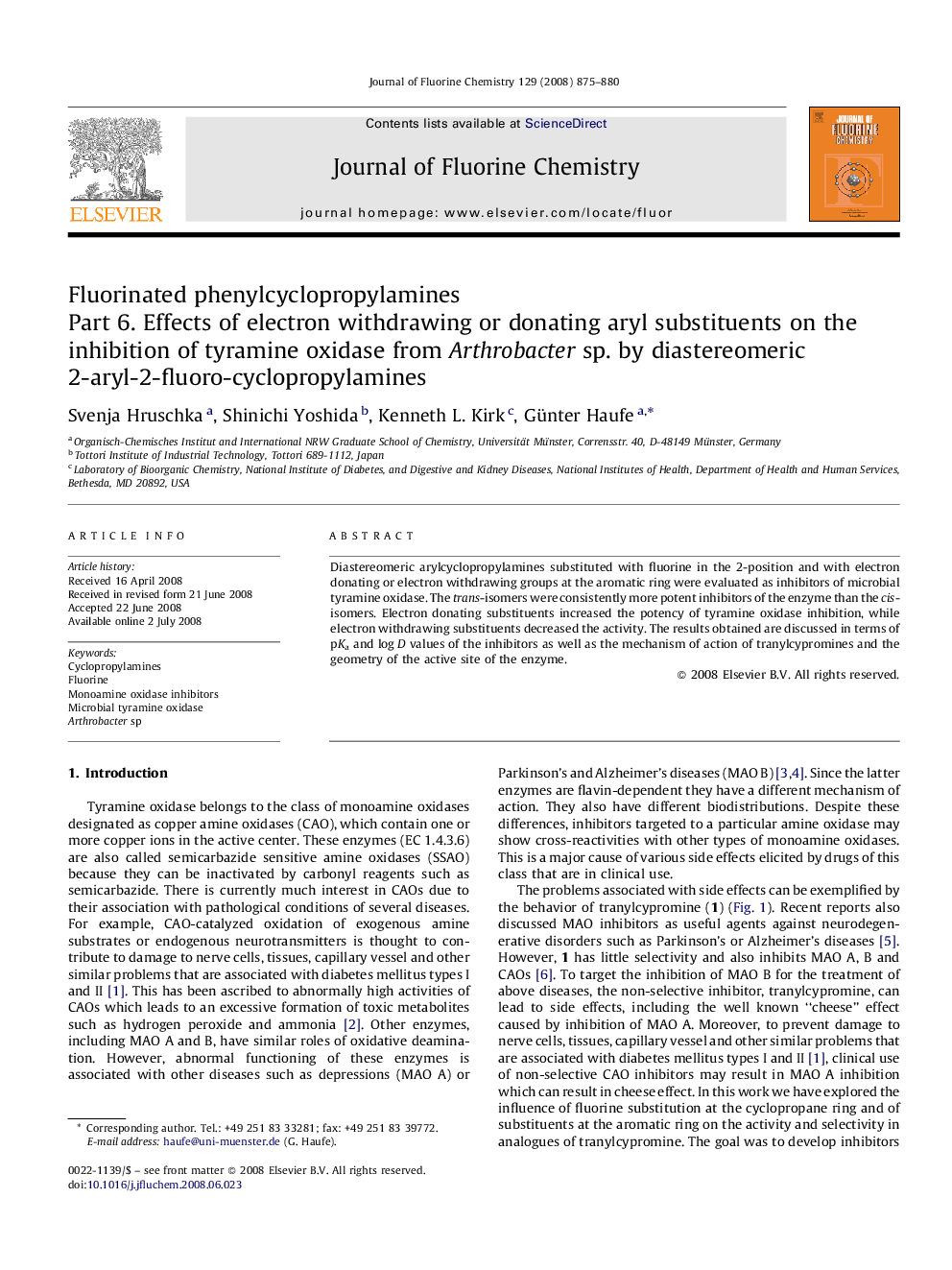 Fluorinated phenylcyclopropylamines