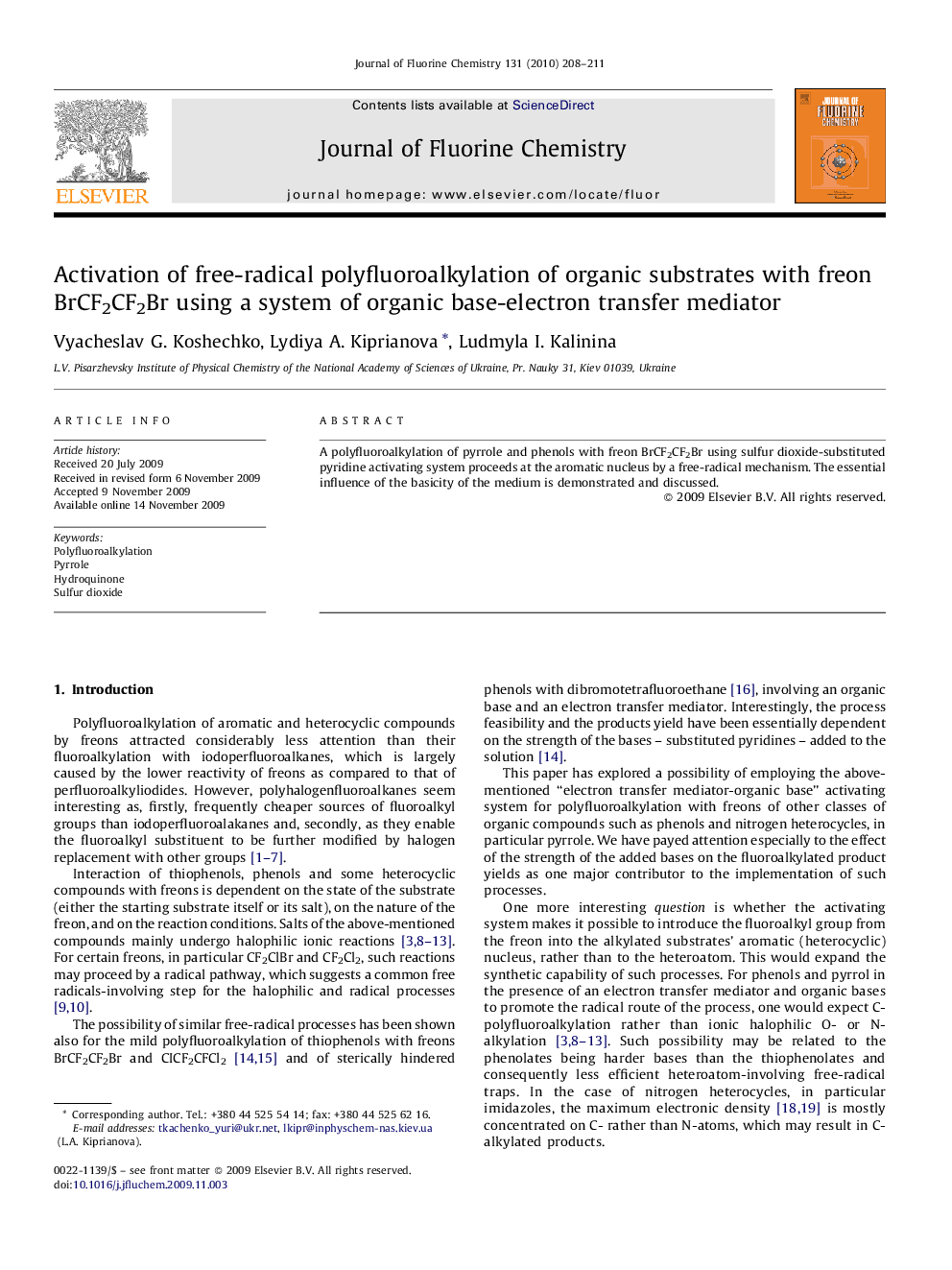 Activation of free-radical polyfluoroalkylation of organic substrates with freon BrCF2CF2Br using a system of organic base-electron transfer mediator