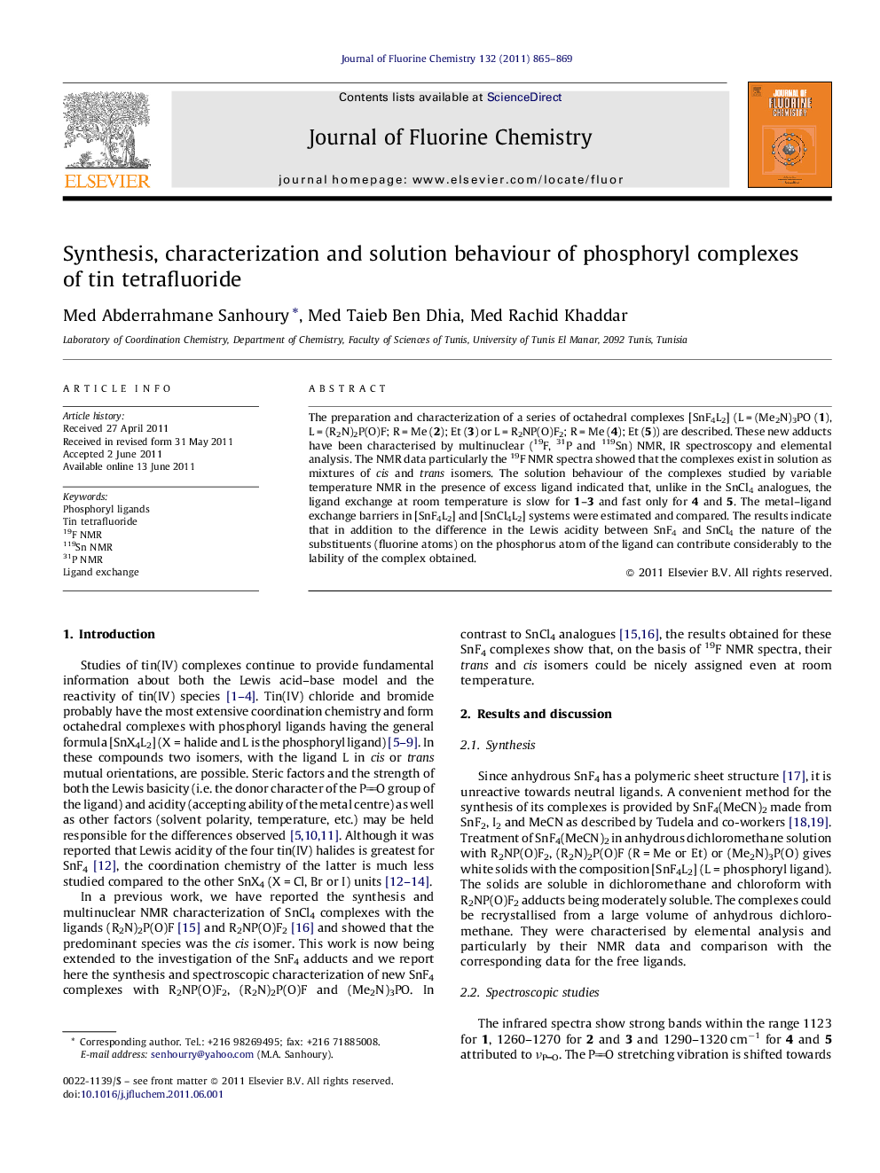 Synthesis, characterization and solution behaviour of phosphoryl complexes of tin tetrafluoride