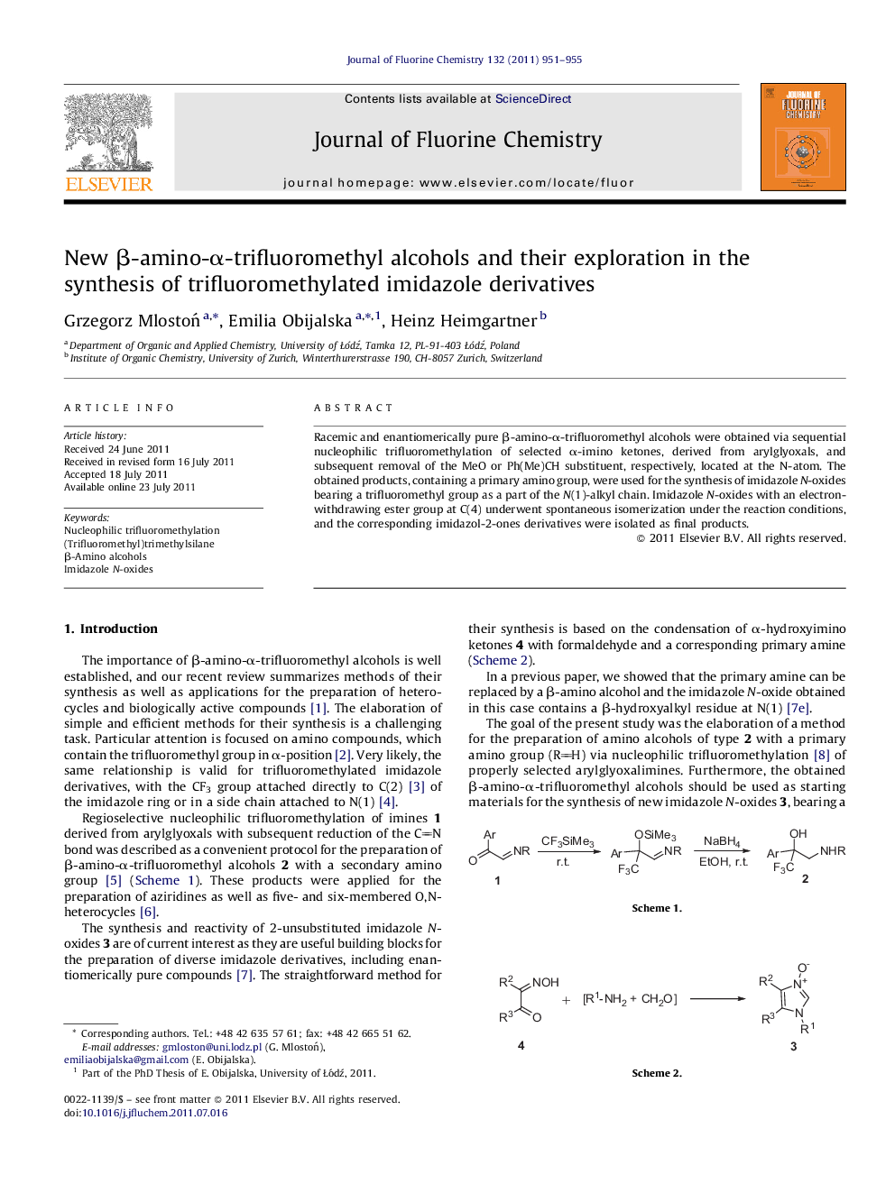 New β-amino-α-trifluoromethyl alcohols and their exploration in the synthesis of trifluoromethylated imidazole derivatives