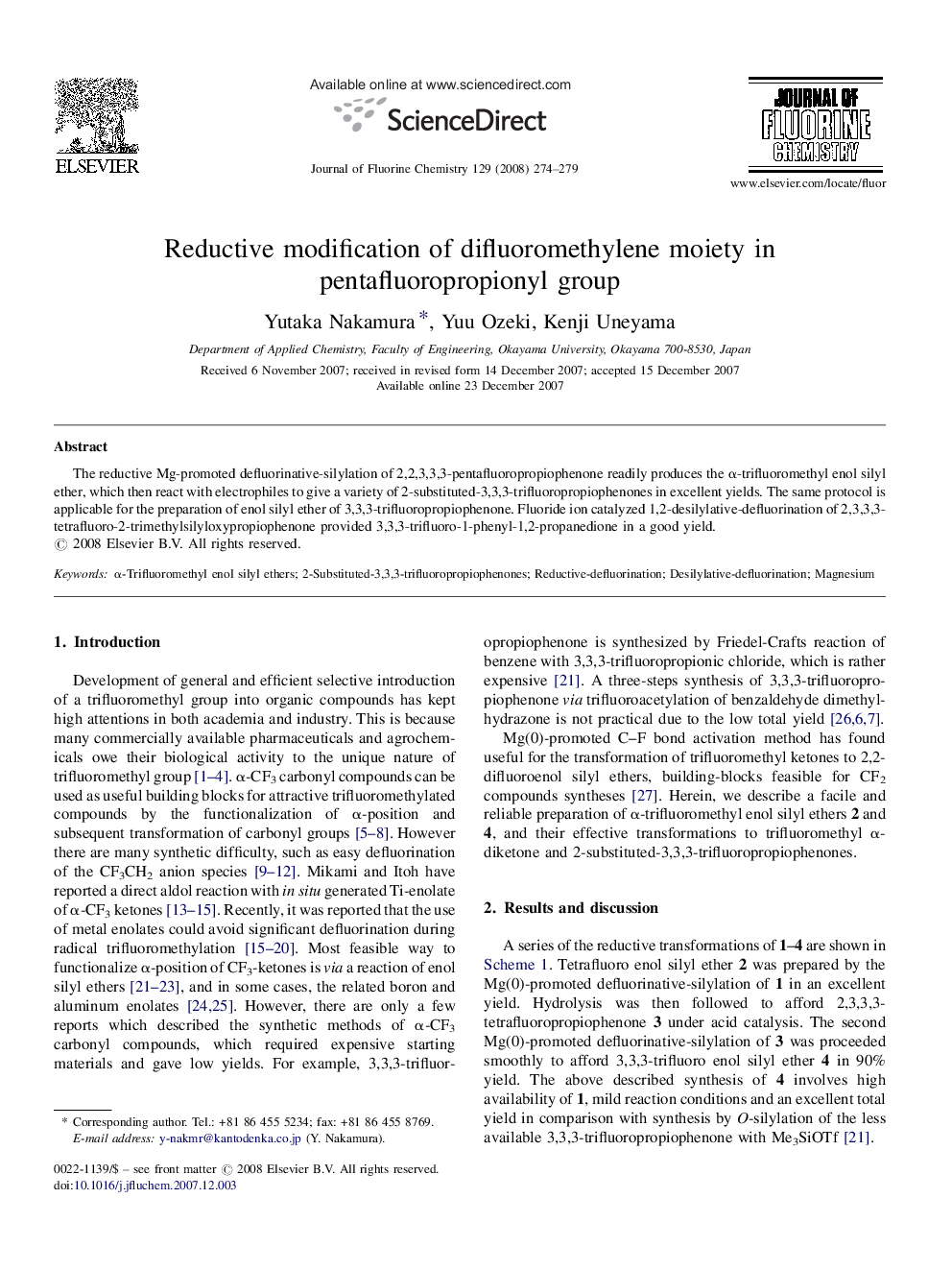 Reductive modification of difluoromethylene moiety in pentafluoropropionyl group