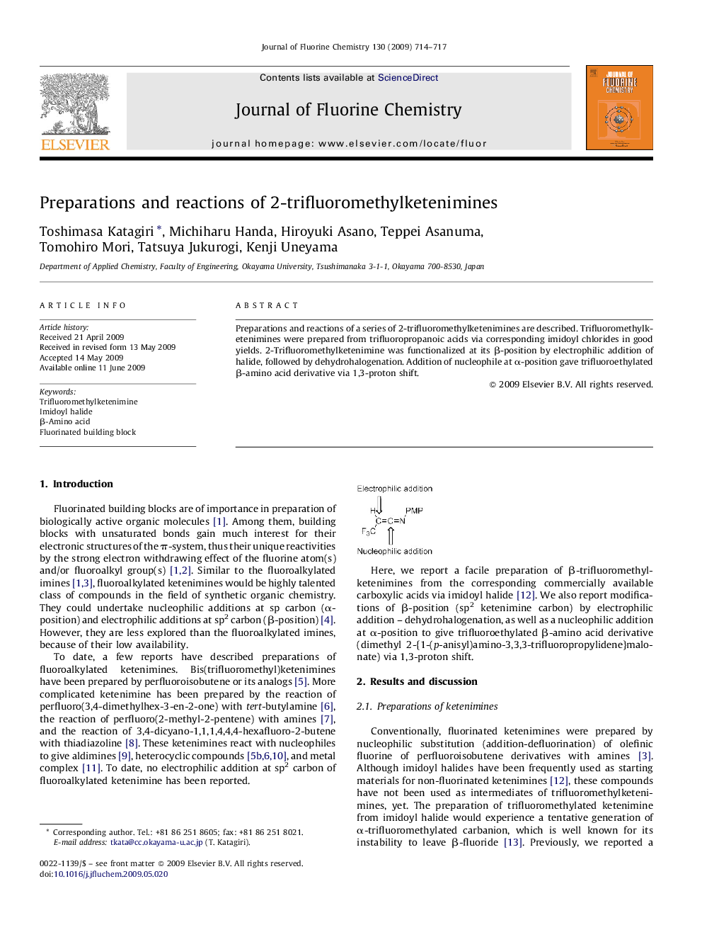 Preparations and reactions of 2-trifluoromethylketenimines