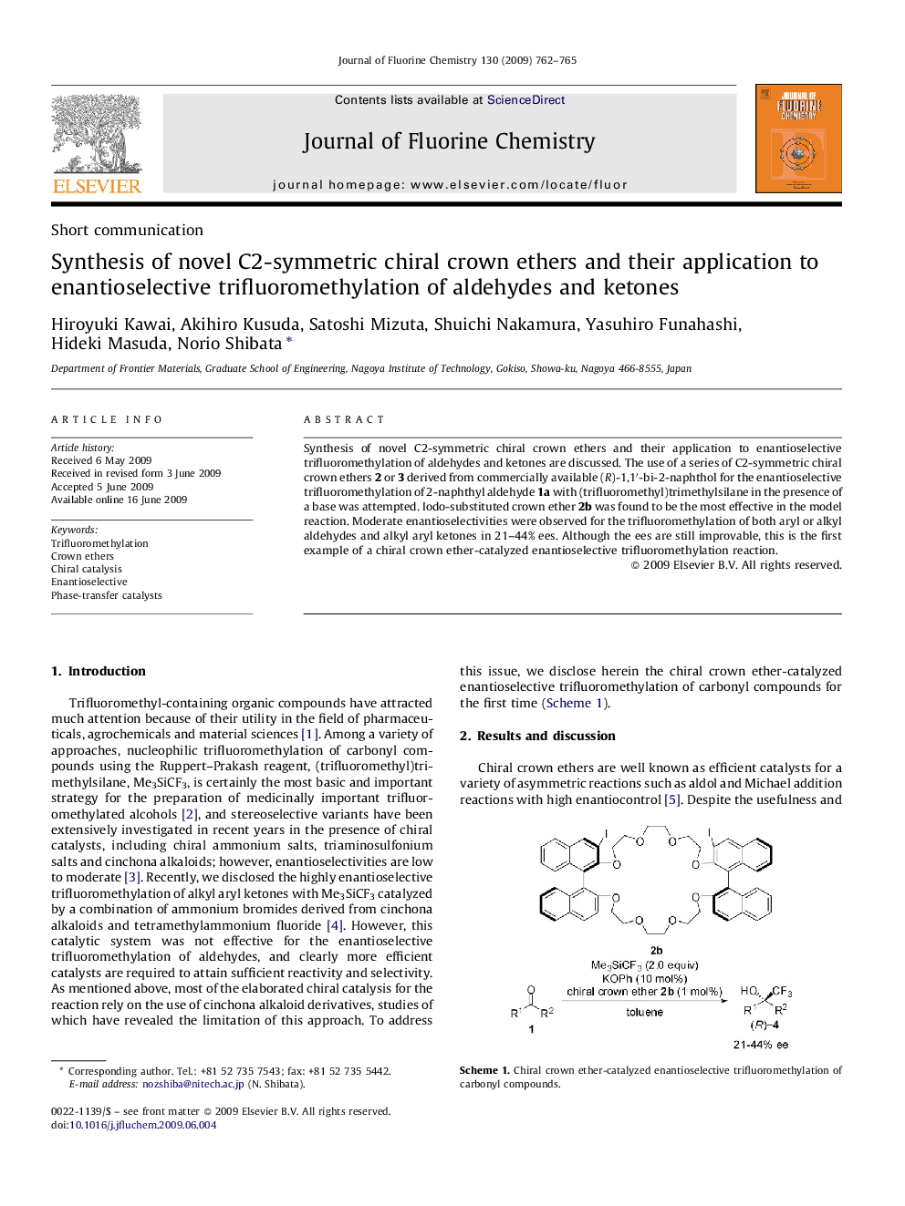 Synthesis of novel C2-symmetric chiral crown ethers and their application to enantioselective trifluoromethylation of aldehydes and ketones