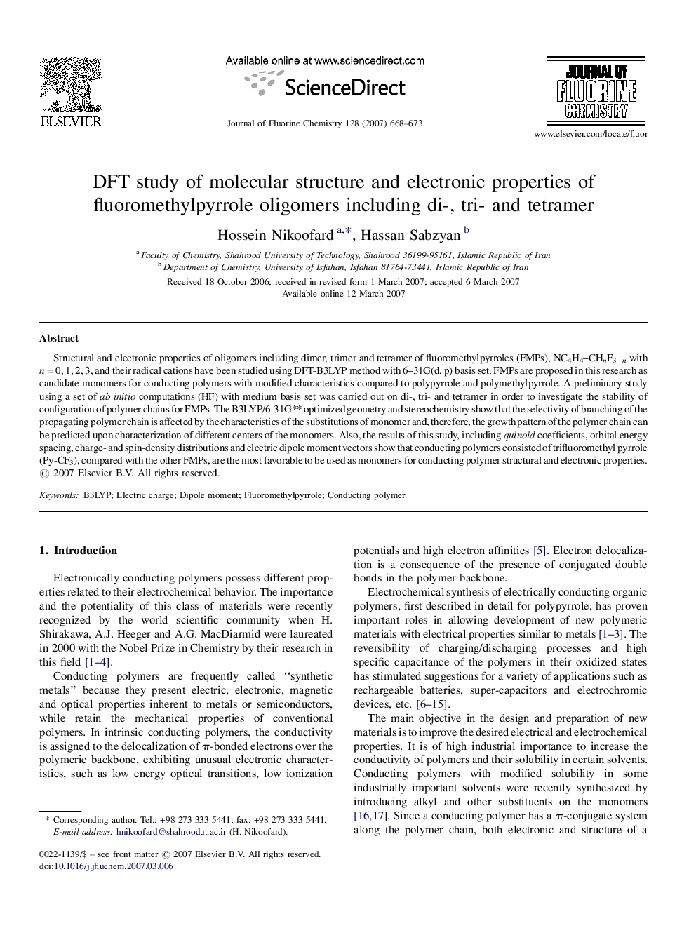 DFT study of molecular structure and electronic properties of fluoromethylpyrrole oligomers including di-, tri- and tetramer