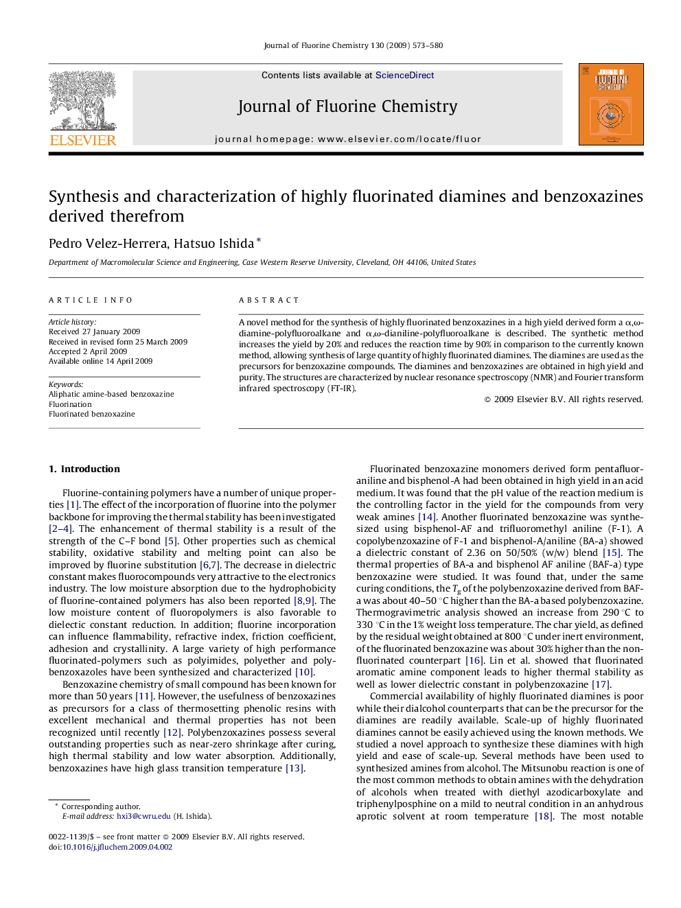 Synthesis and characterization of highly fluorinated diamines and benzoxazines derived therefrom
