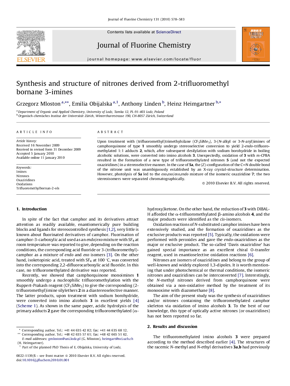 Synthesis and structure of nitrones derived from 2-trifluoromethyl bornane 3-imines