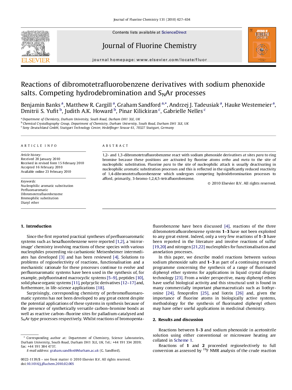 Reactions of dibromotetrafluorobenzene derivatives with sodium phenoxide salts. Competing hydrodebromination and SNAr processes