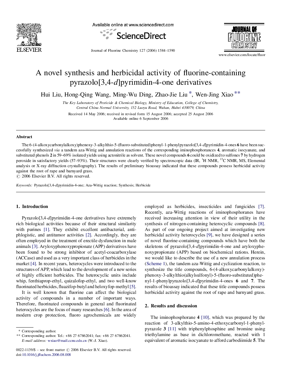 A novel synthesis and herbicidal activity of fluorine-containing pyrazolo[3,4-d]pyrimidin-4-one derivatives