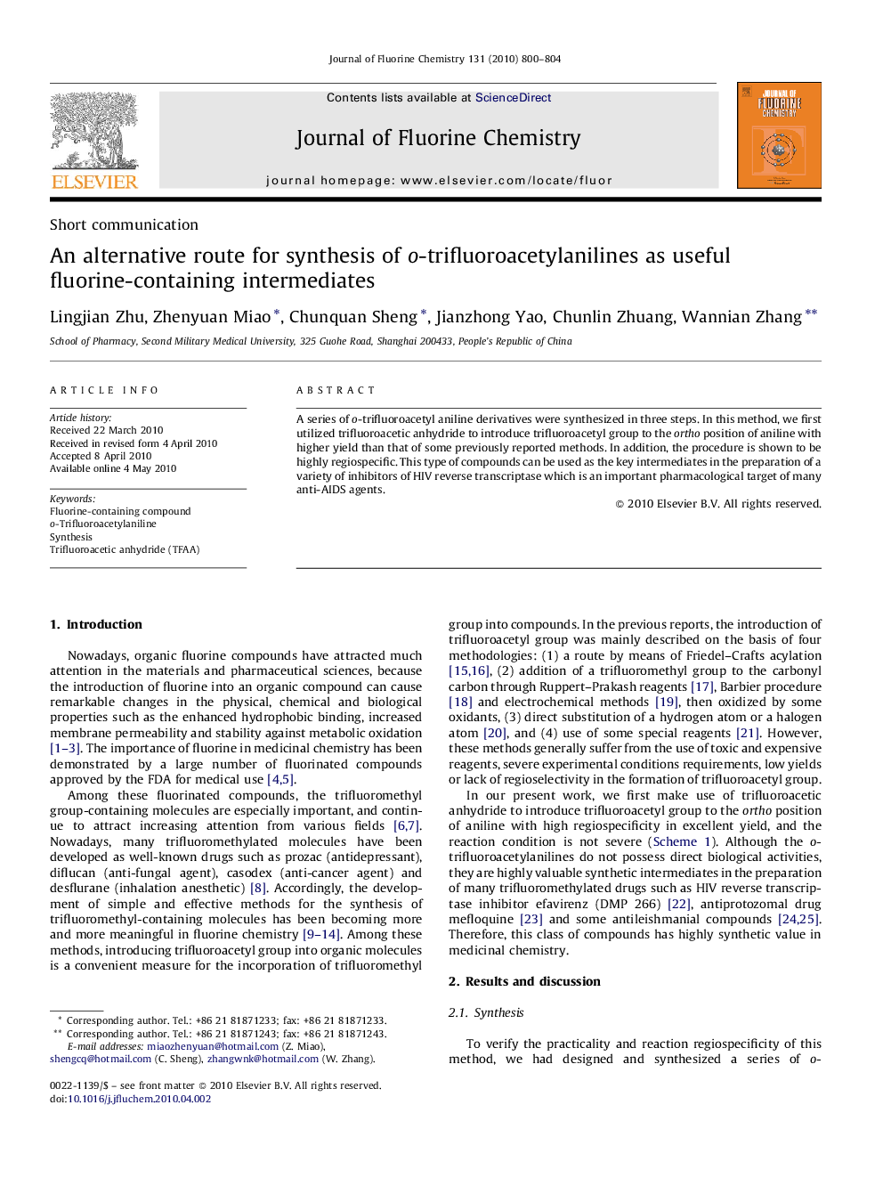 An alternative route for synthesis of o-trifluoroacetylanilines as useful fluorine-containing intermediates