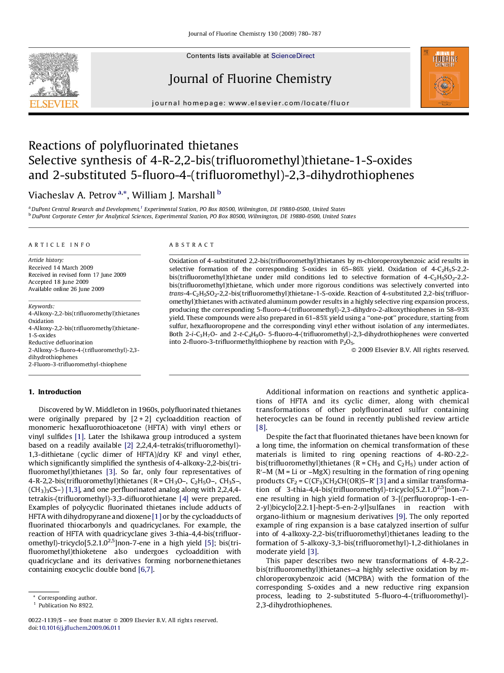 Reactions of polyfluorinated thietanes