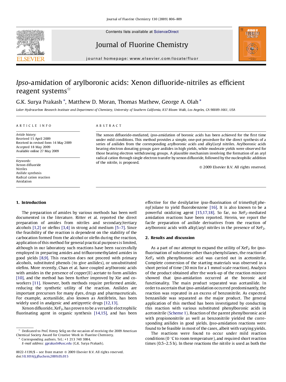 Ipso-amidation of arylboronic acids: Xenon difluoride-nitriles as efficient reagent systems 